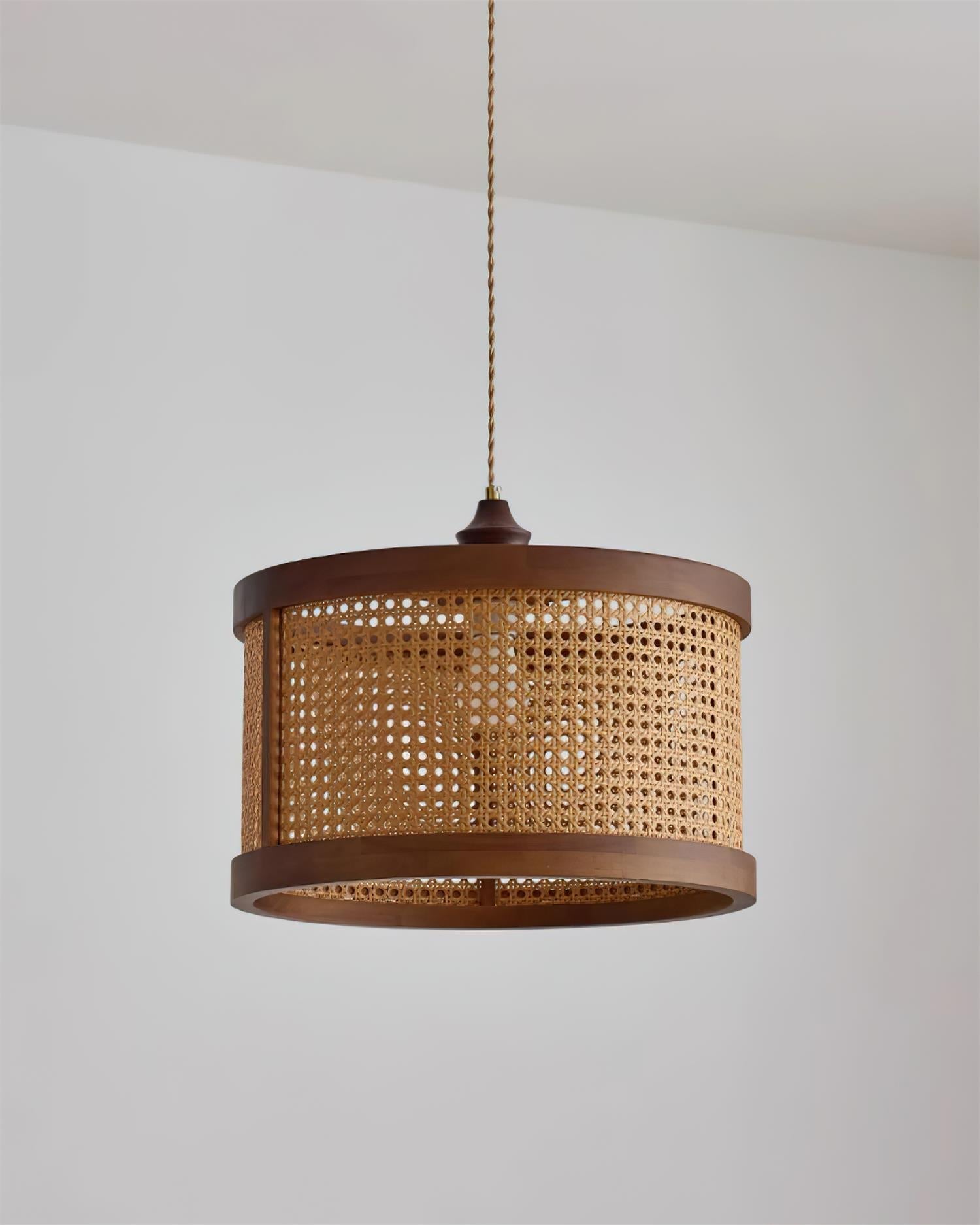 Gudon Pendelleuchte Natur Rattan & Holz Zylinder-Letslighting