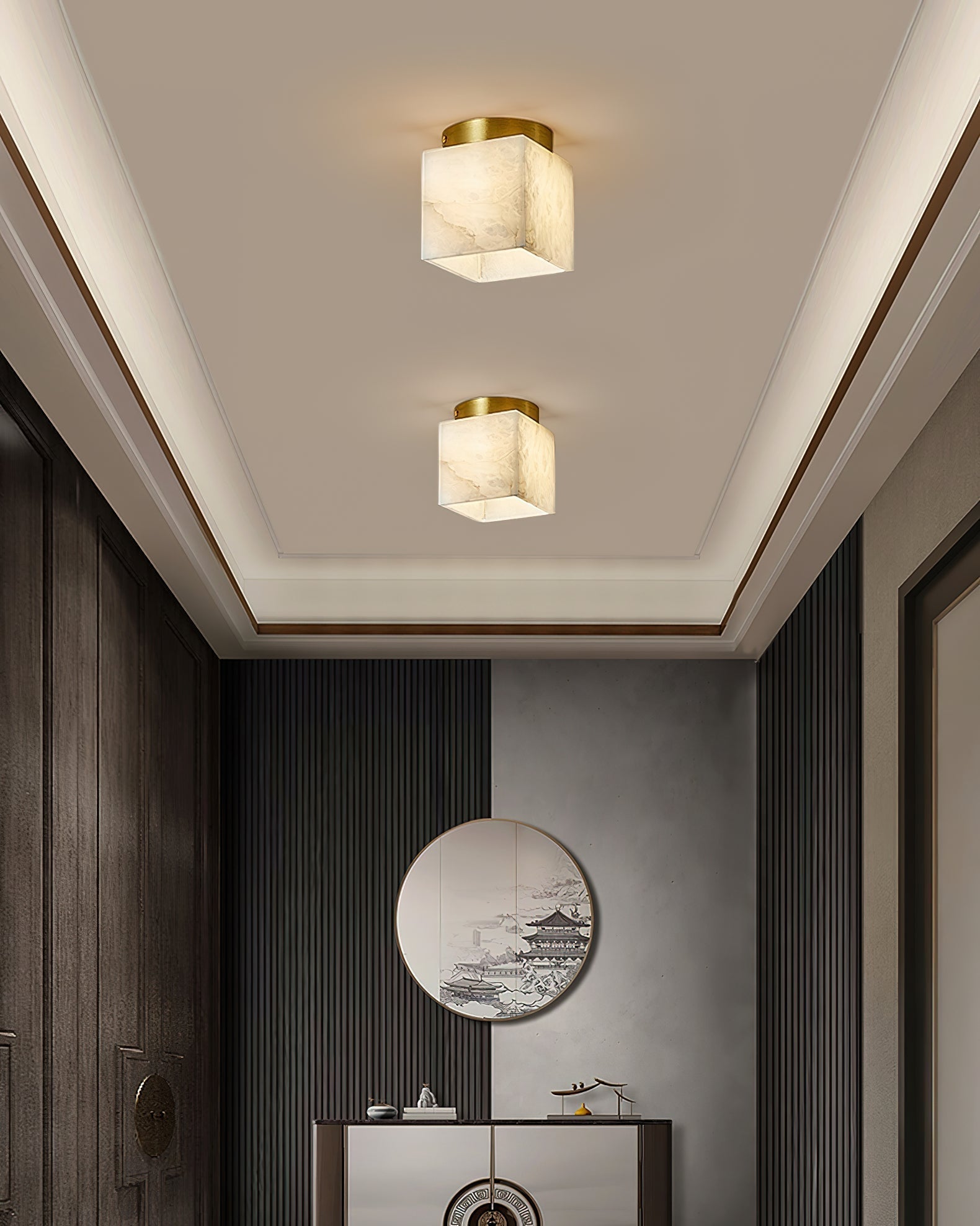 Usilia Modern Minimalist Brass Alabaster Ceiling Light - Letslighting