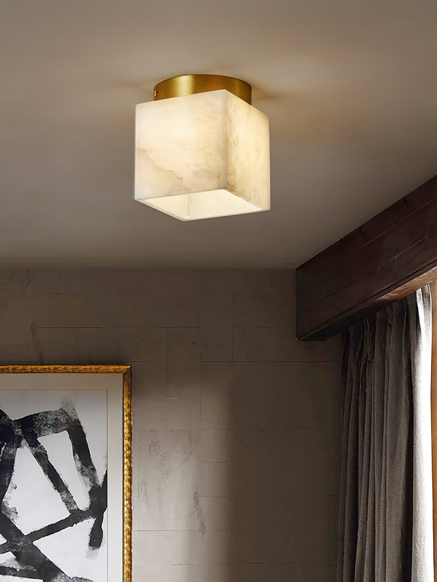 Usilia Modern Minimalist Brass Alabaster Ceiling Light - Letslighting