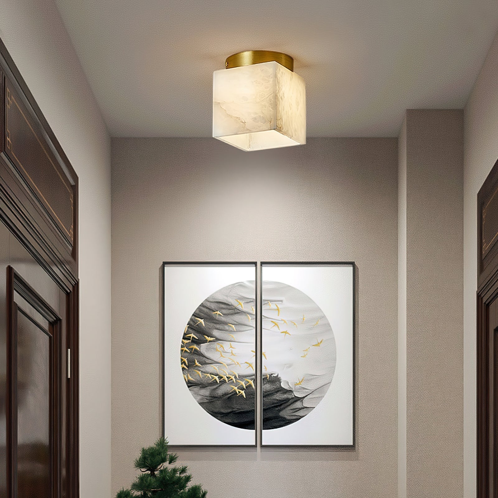 Usilia Modern Minimalist Brass Alabaster Ceiling Light - Letslighting