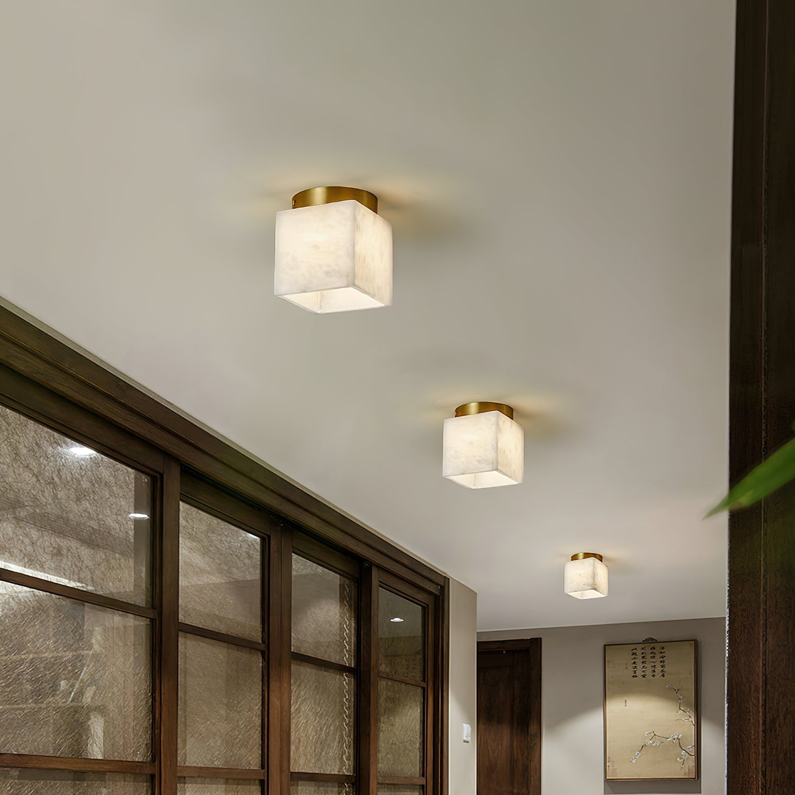 Usilia Modern Minimalist Brass Alabaster Ceiling Light - Letslighting