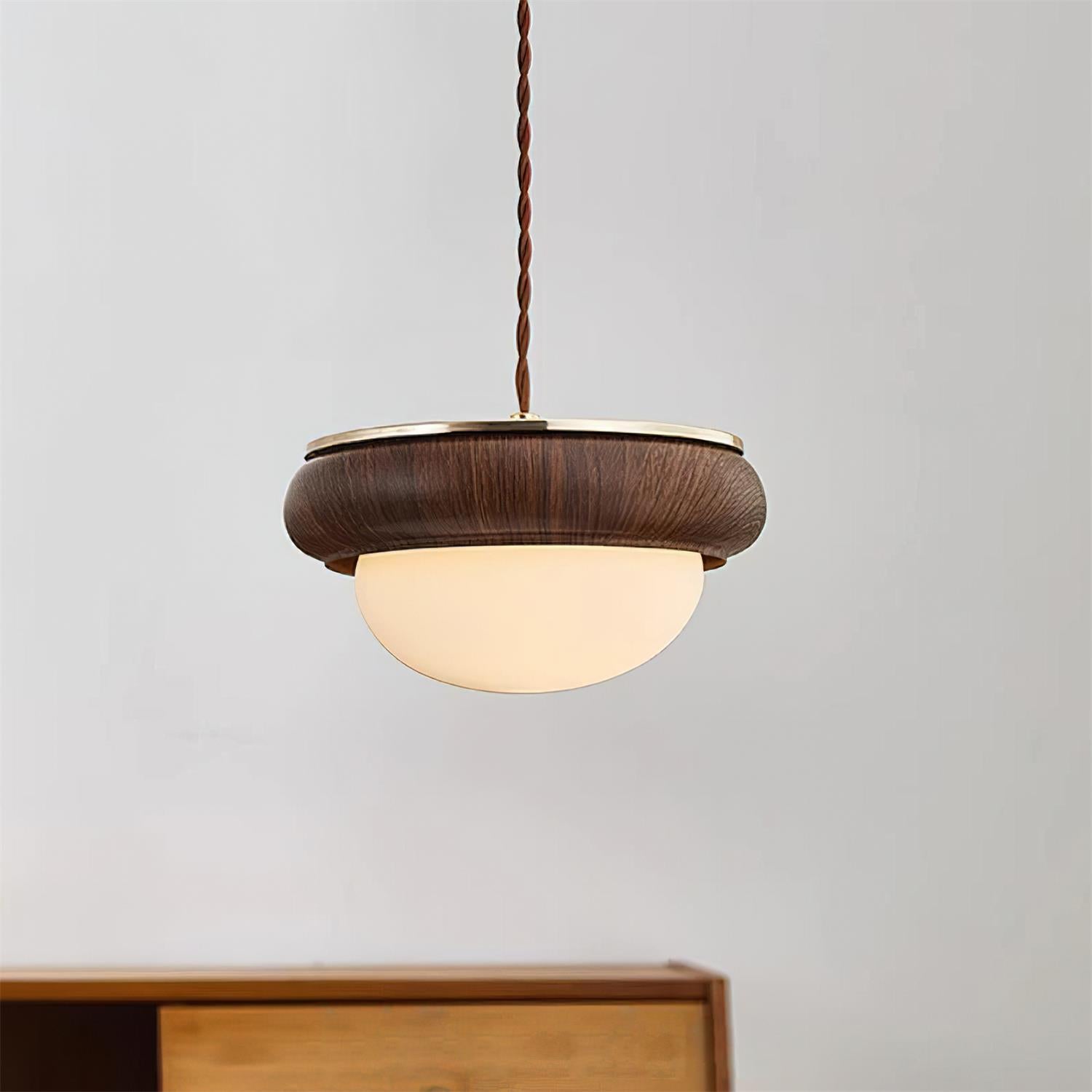 Quillon Pendelleuchte Modern Holzring Mattglas Kugelschirm-Letslighting