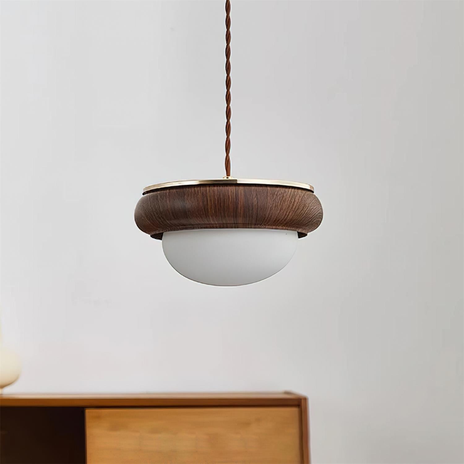 Quillon Pendelleuchte Modern Holzring Mattglas Kugelschirm-Letslighting