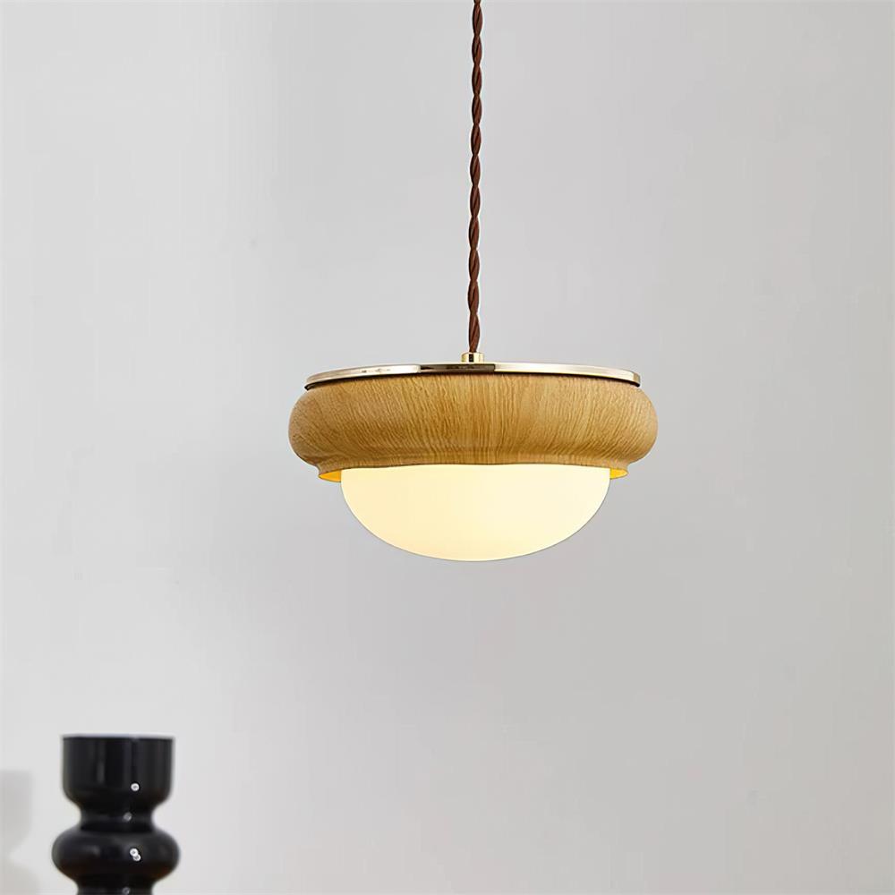 Quillon Pendelleuchte Modern Holzring Mattglas Kugelschirm-Letslighting