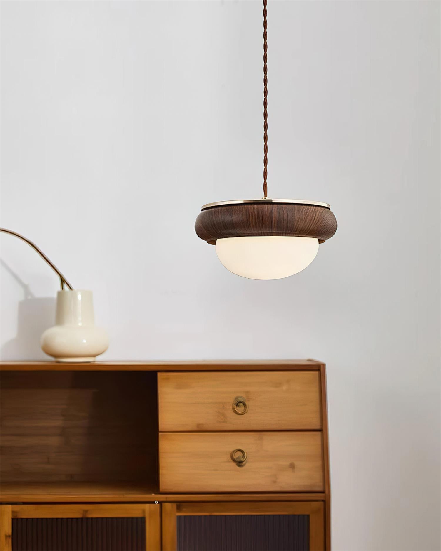Quillon Pendelleuchte Modern Holzring Mattglas Kugelschirm-Letslighting