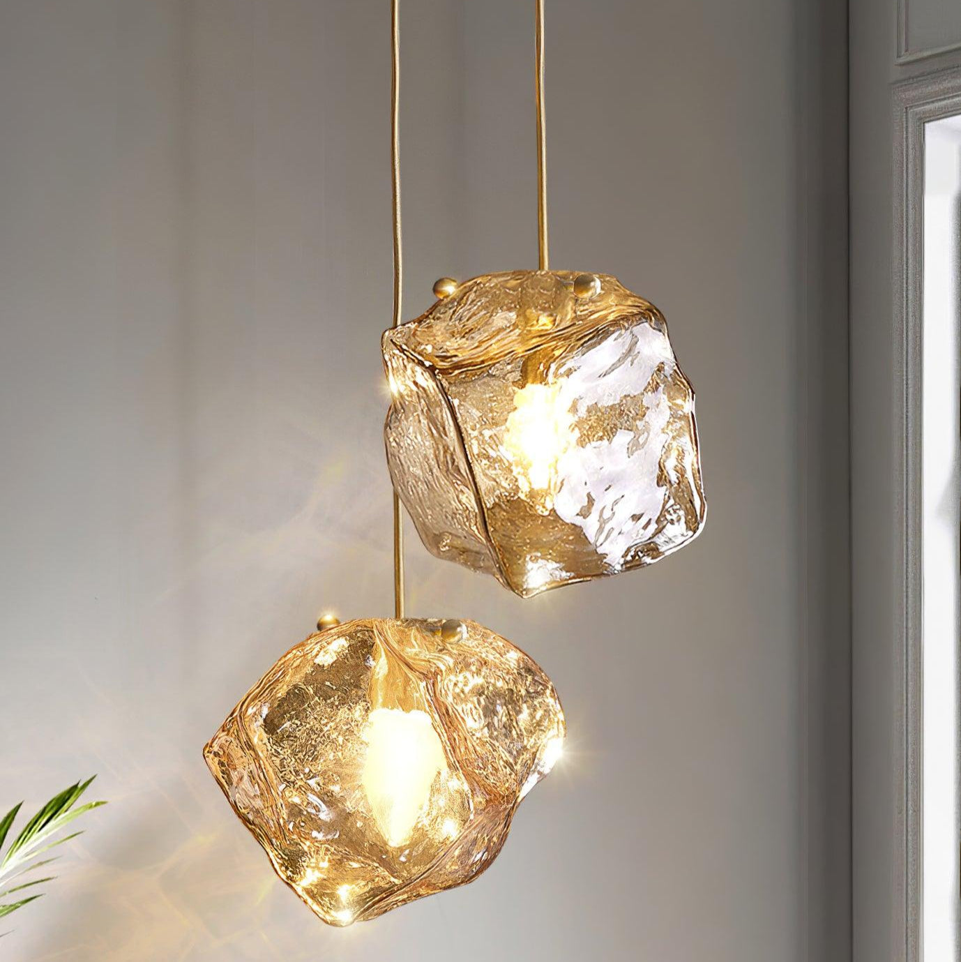 Ice Glas-Pendelleuchte aus Messing