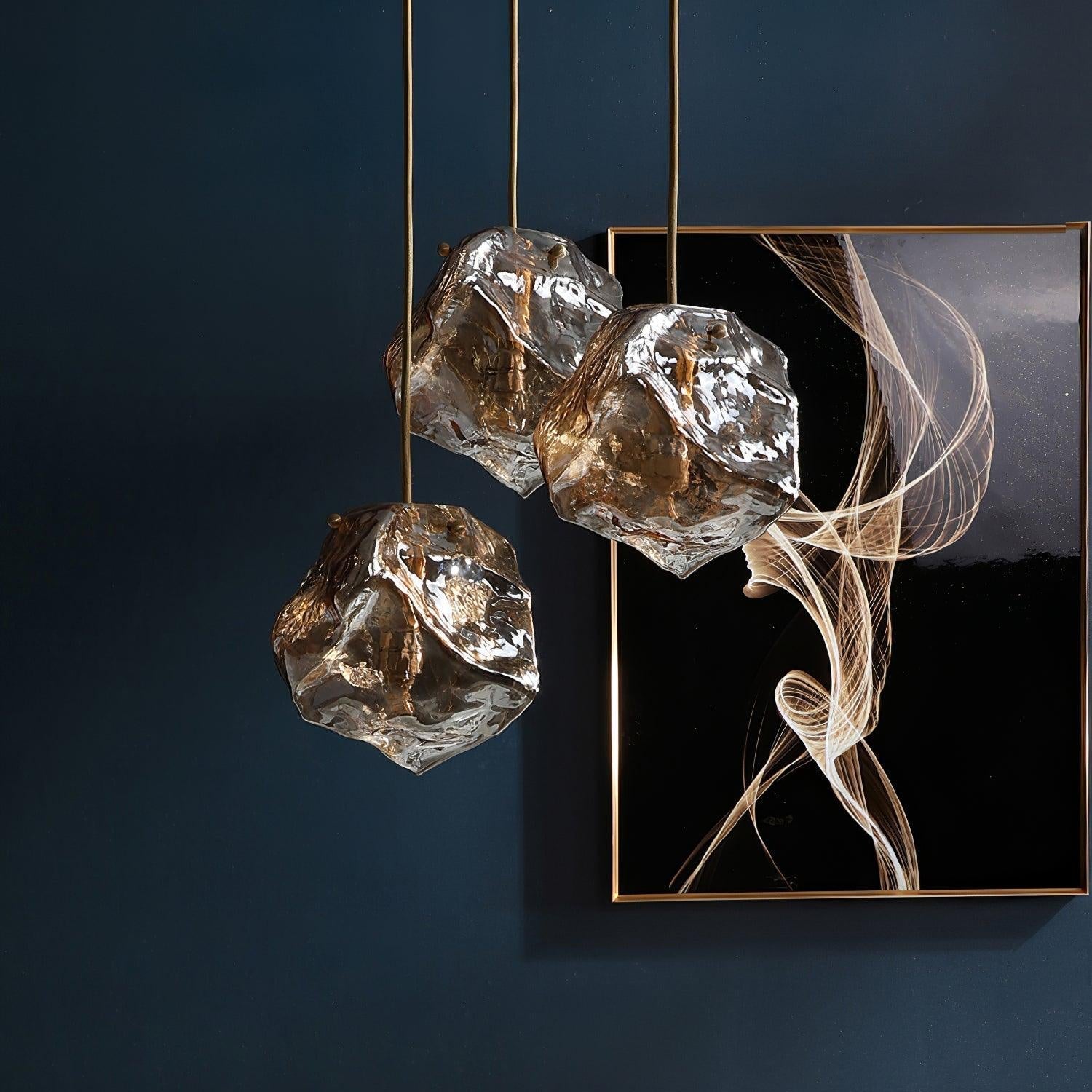 Ice Glas-Pendelleuchte aus Messing