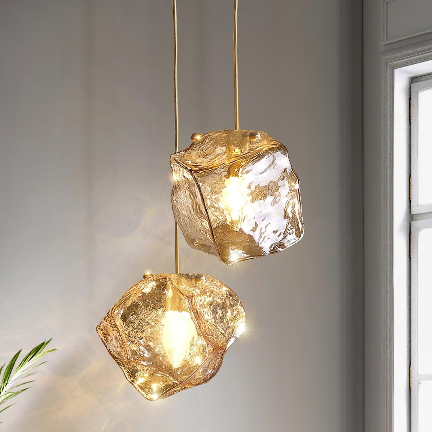 Ice Glas-Pendelleuchte aus Messing