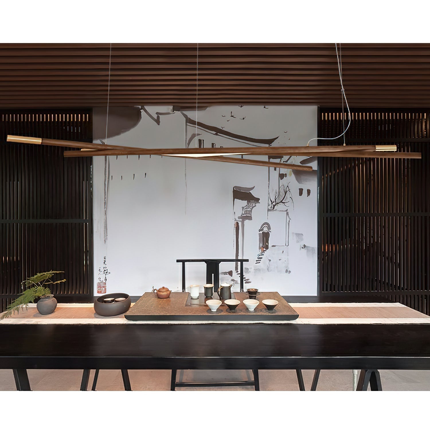 Aurora Kronleuchter Holz Linear LED-Letslighting
