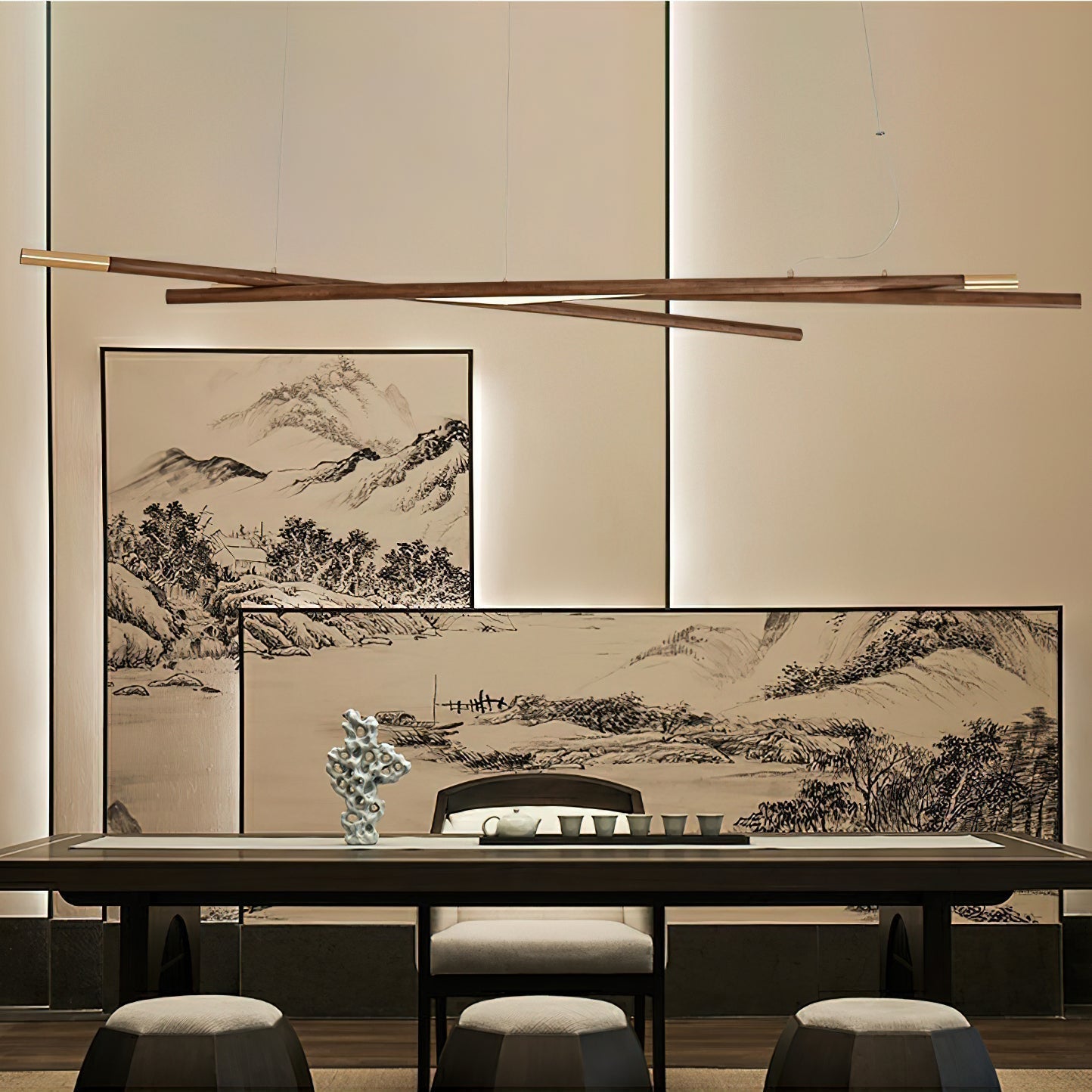 Aurora Kronleuchter Holz Linear LED-Letslighting