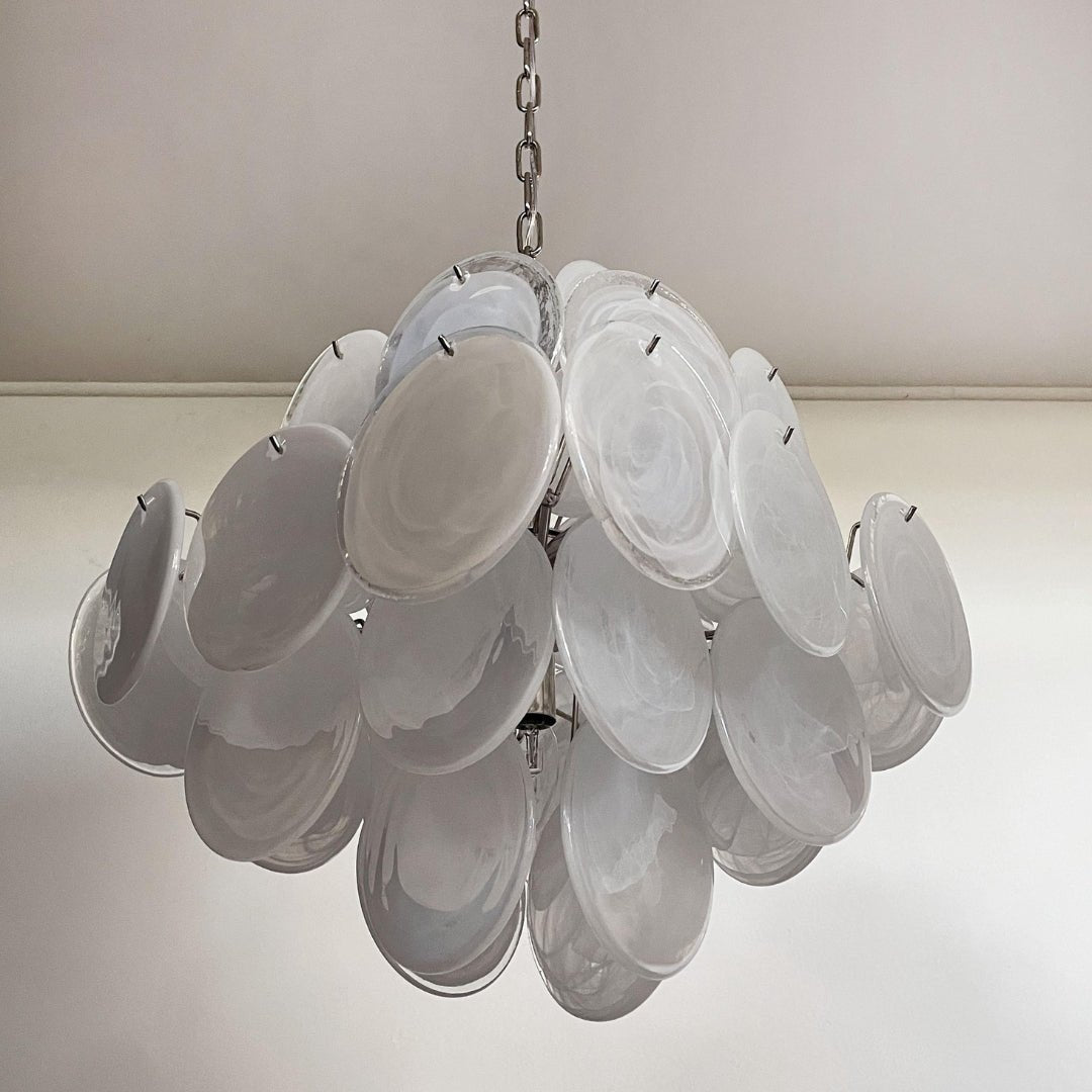 Aurora Chandelier White Murano Glass Disc Cluster - Neutralighting