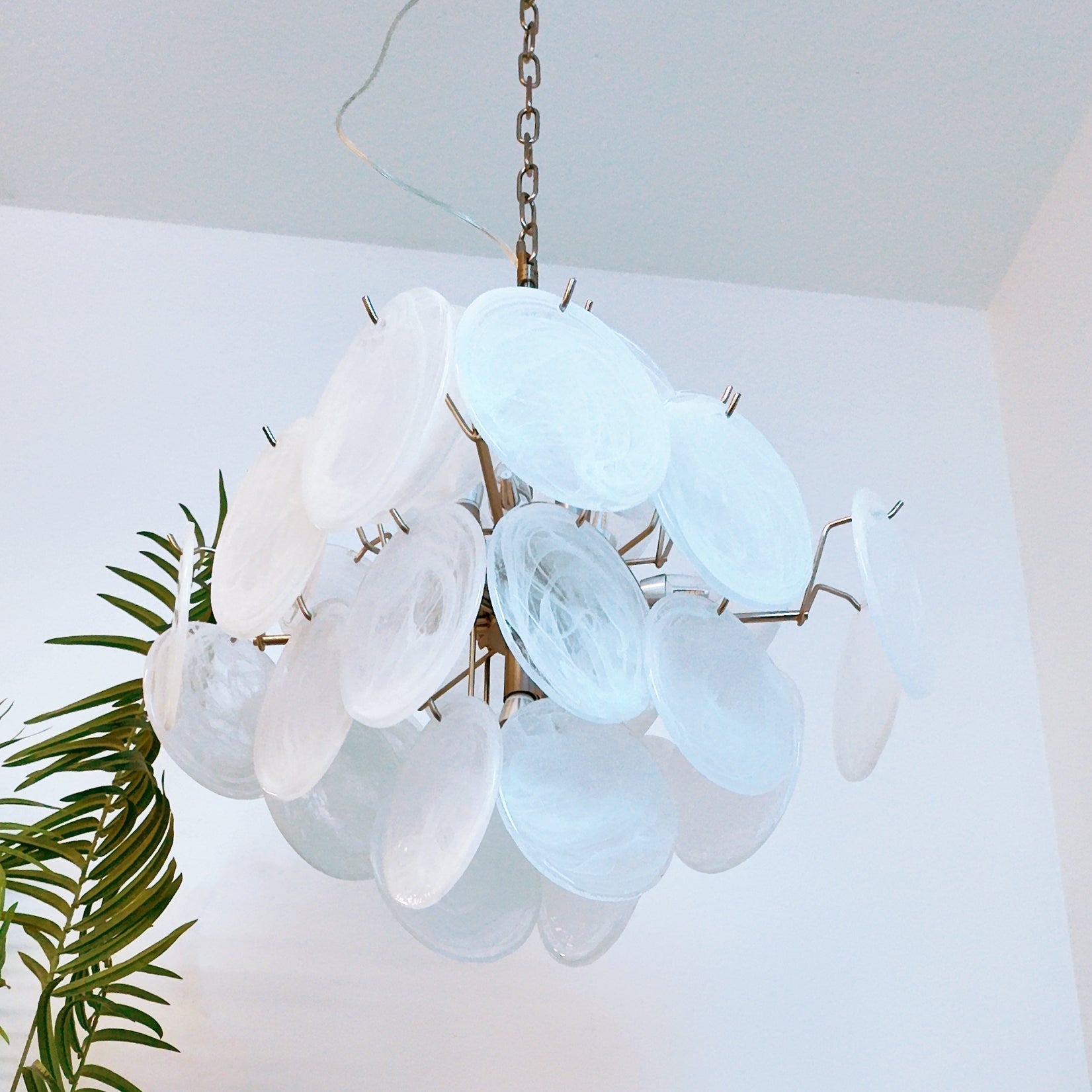 Aurora Chandelier White Murano Glass Disc Cluster - Neutralighting