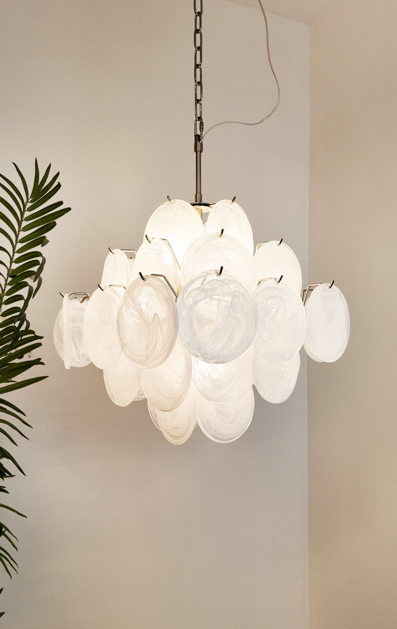 Aurora Chandelier White Murano Glass Disc Cluster - Neutralighting