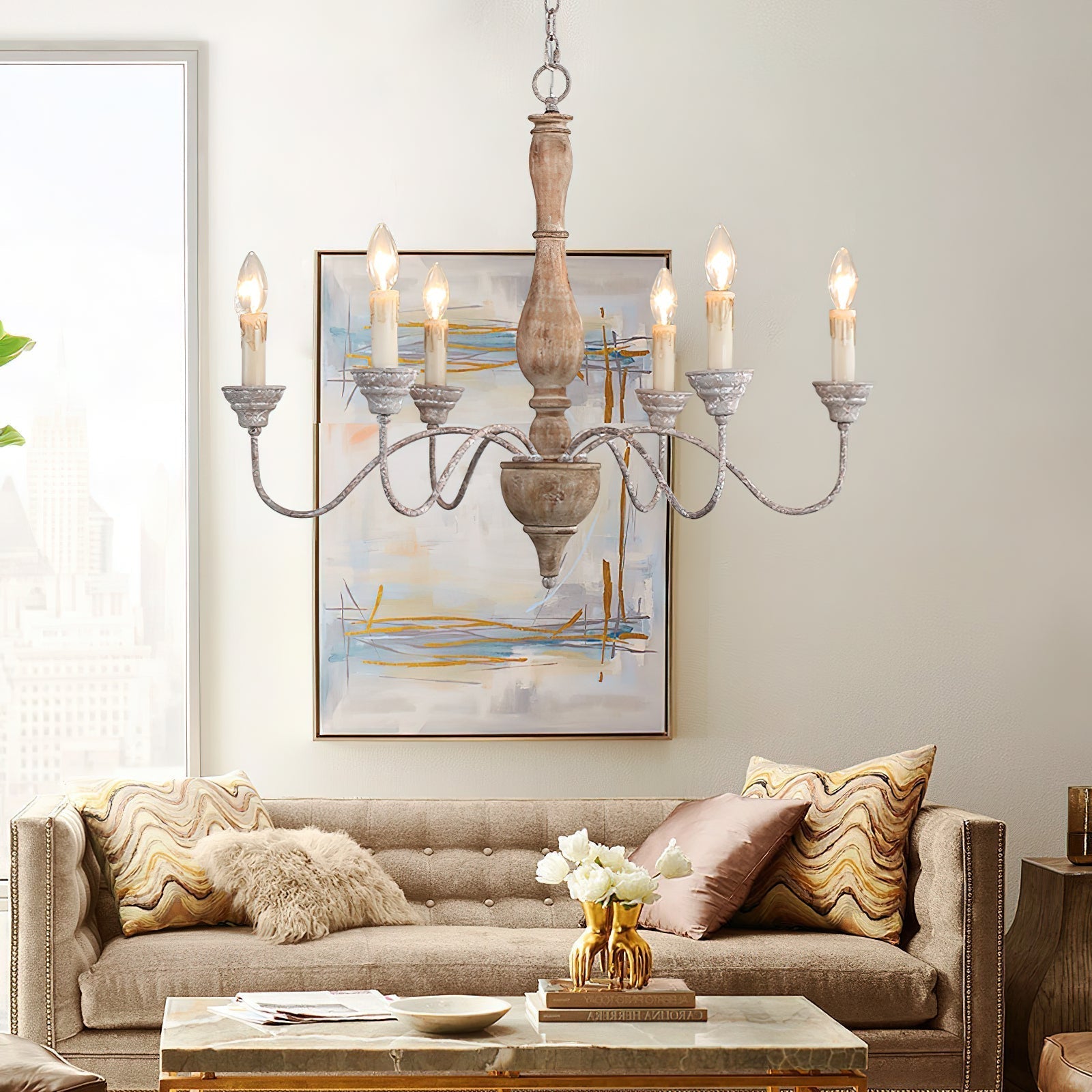 Eurloryra Holz Vintage Kerze Handgeschnitzt Kronleuchter-Letslighting