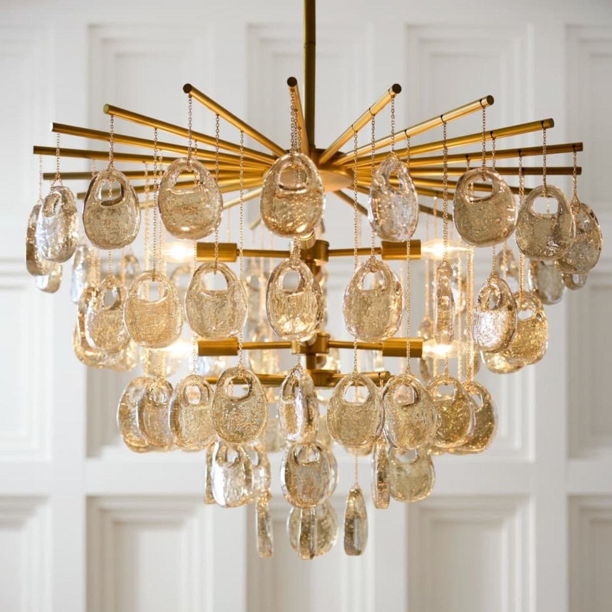 Aurora Chandelier Amber Seedy Glass Drop Antique Brass - Neutralighting