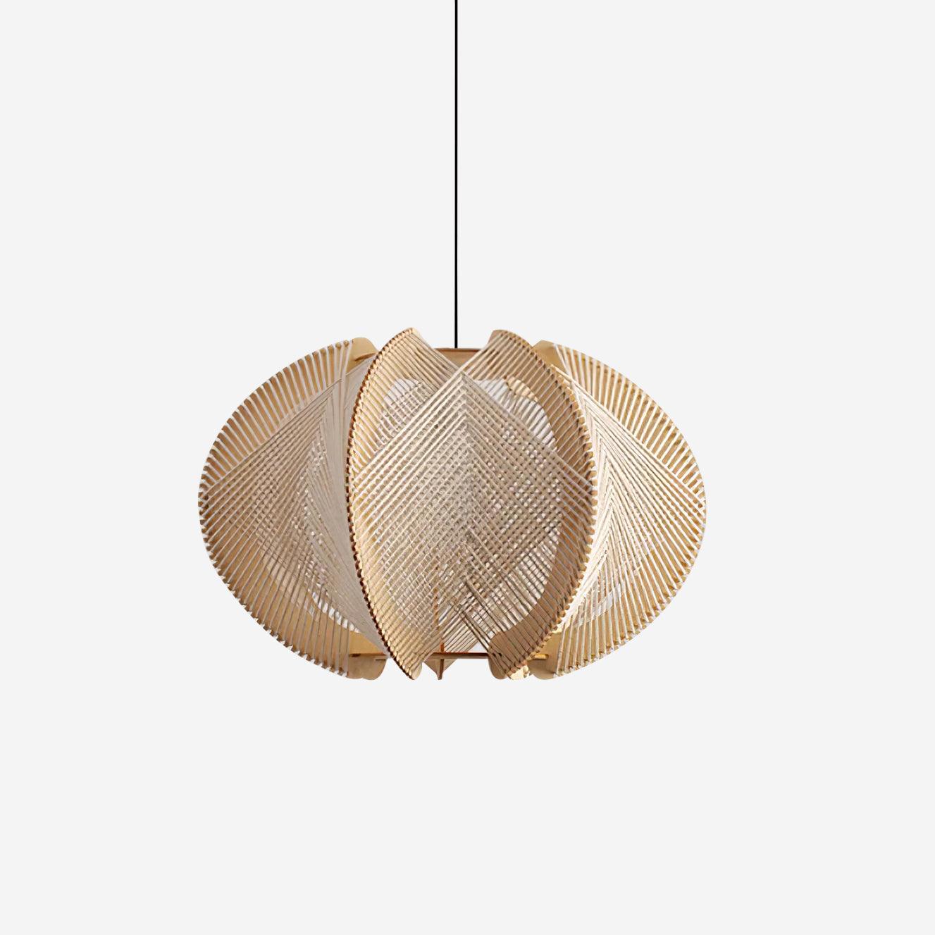 Pendant Light with Fabric Shade, Wooden Frame, and Wire Detail - Letslighting
