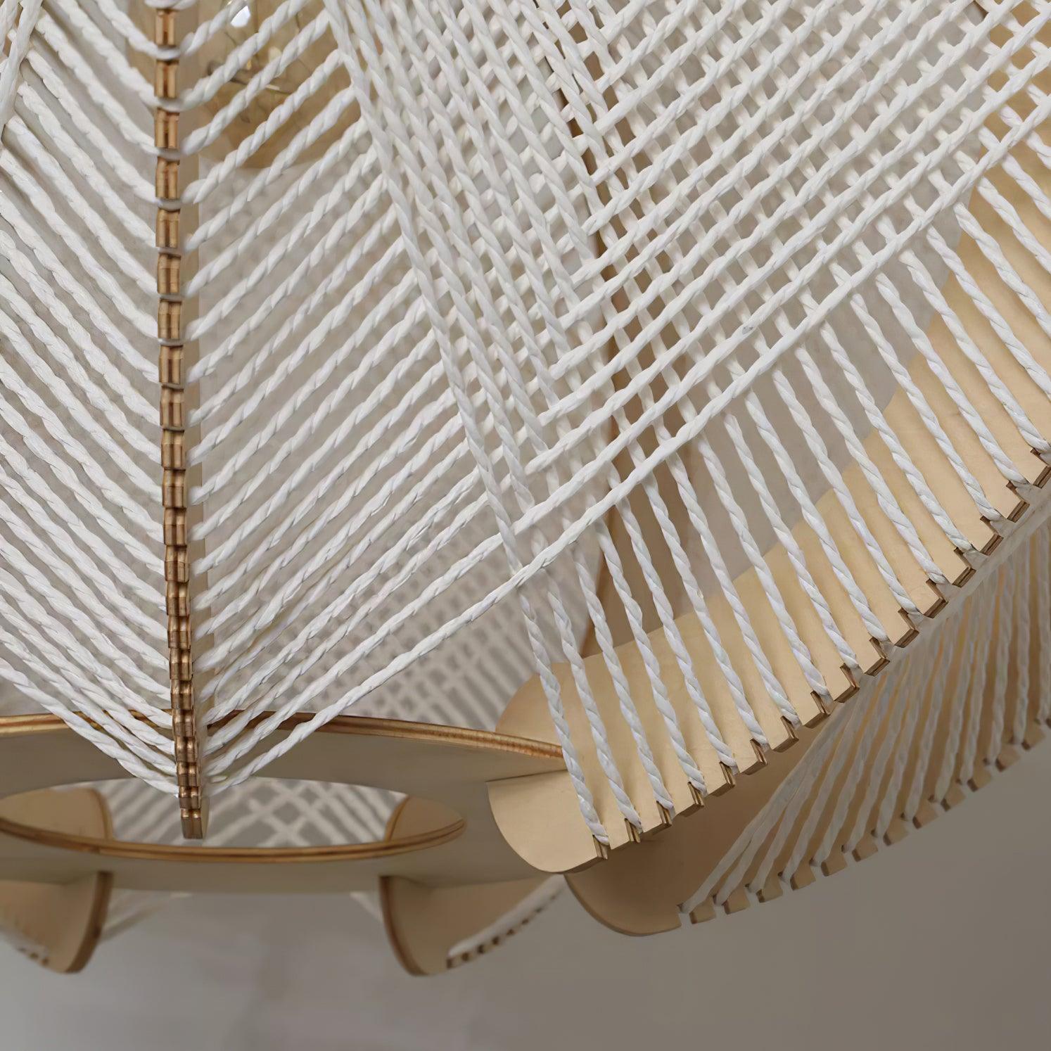 Pendant Light with Fabric Shade, Wooden Frame, and Wire Detail - Letslighting
