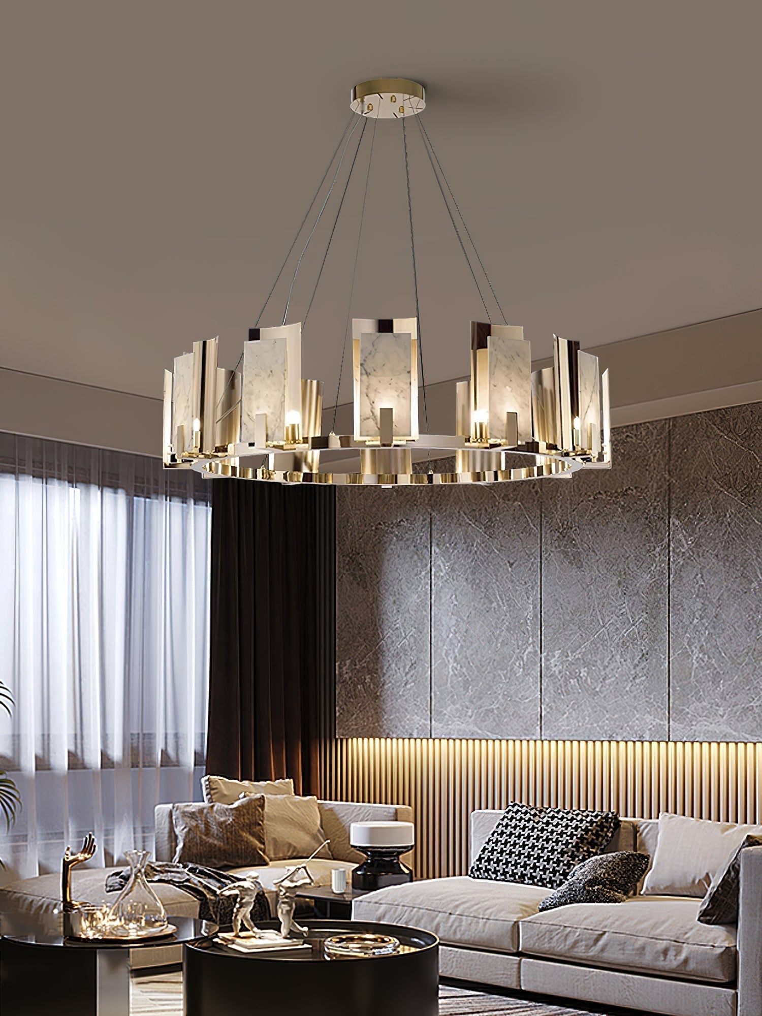 Nyraeila Postmodern Luxury Metal Alabaster Round Chandelier - Letslighting