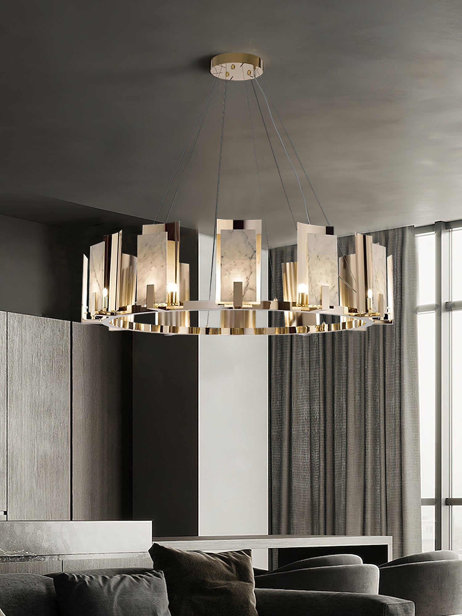 Nyraeila Postmodern Luxury Metal Alabaster Round Chandelier - Letslighting
