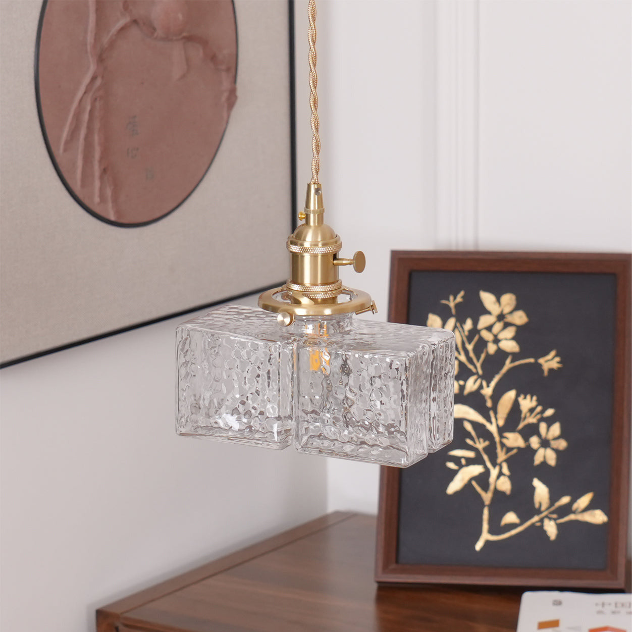 Ovely Vintage Pendelleuchte aus gehämmertem Messing und Glas