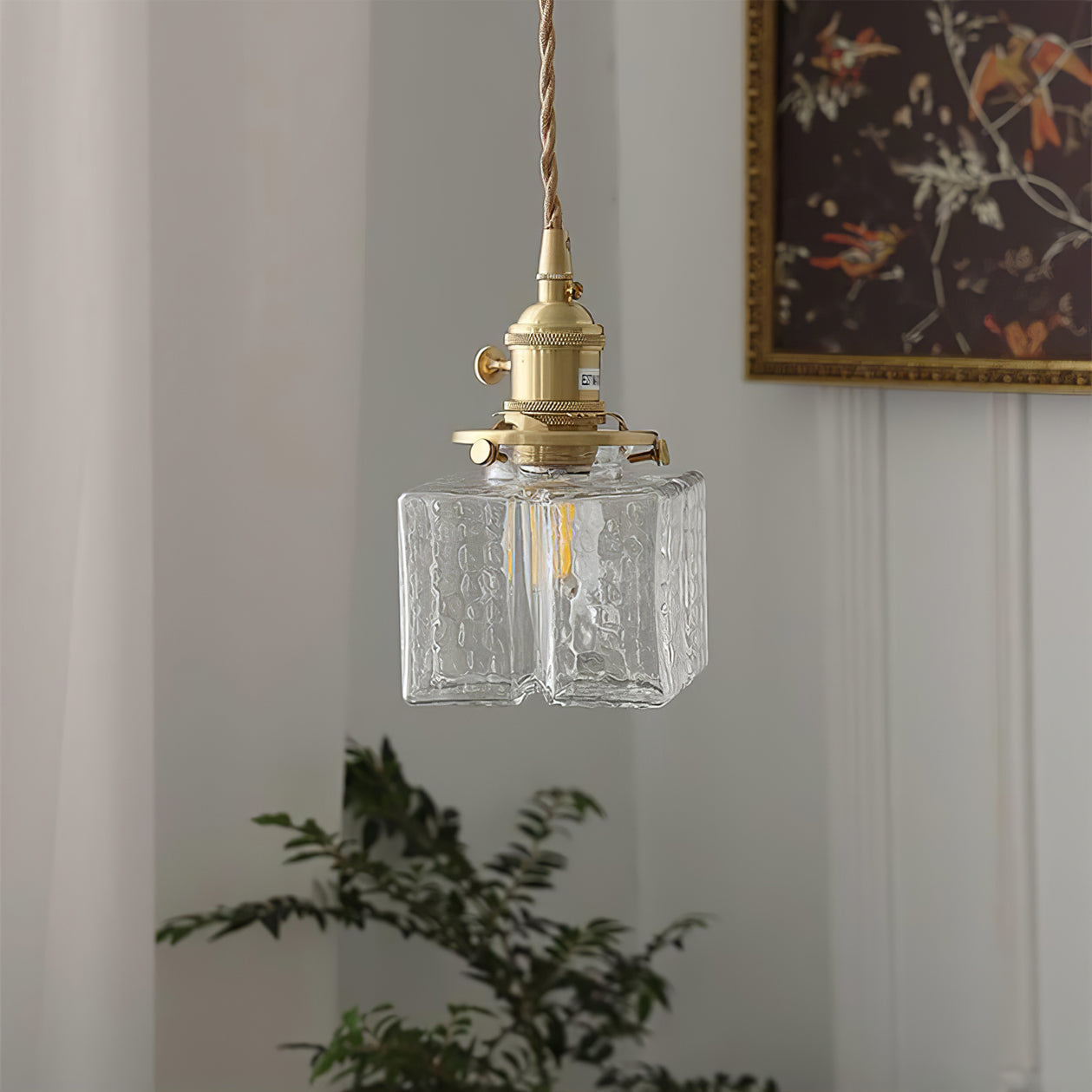 Ovely Vintage Pendelleuchte aus gehämmertem Messing und Glas