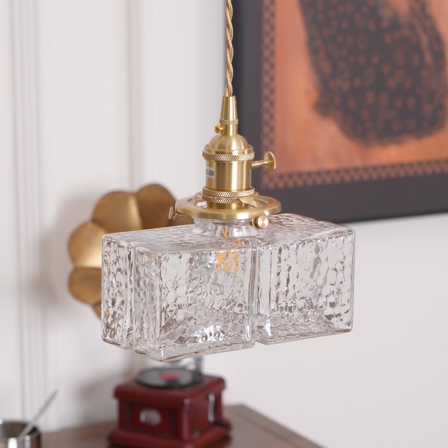 Ovely Vintage Pendelleuchte aus gehämmertem Messing und Glas