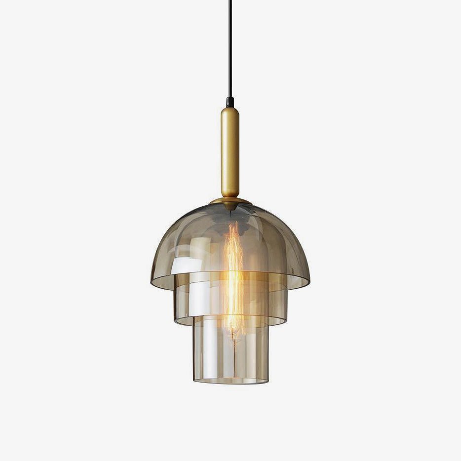 Solara Pendelleuchte Glas Cognac Kuppel Messing Mid Century-Letslighting