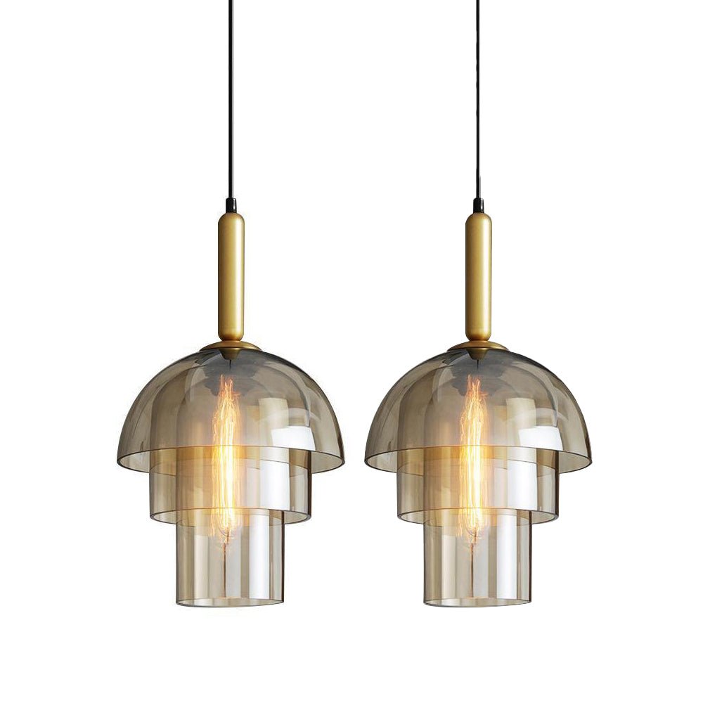 Solara Pendelleuchte Glas Cognac Kuppel Messing Mid Century-Letslighting