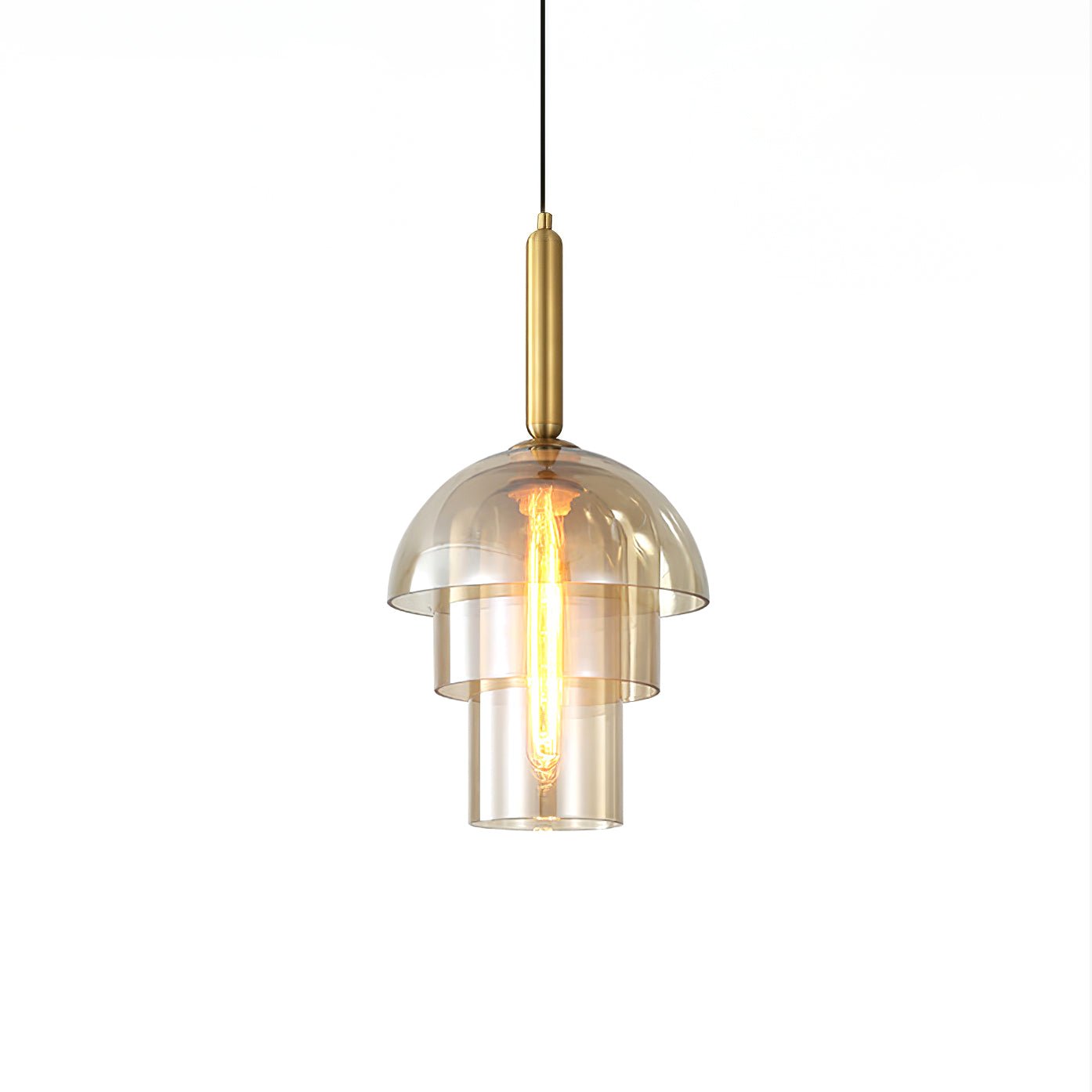 Solara Pendelleuchte Glas Cognac Kuppel Messing Mid Century-Letslighting