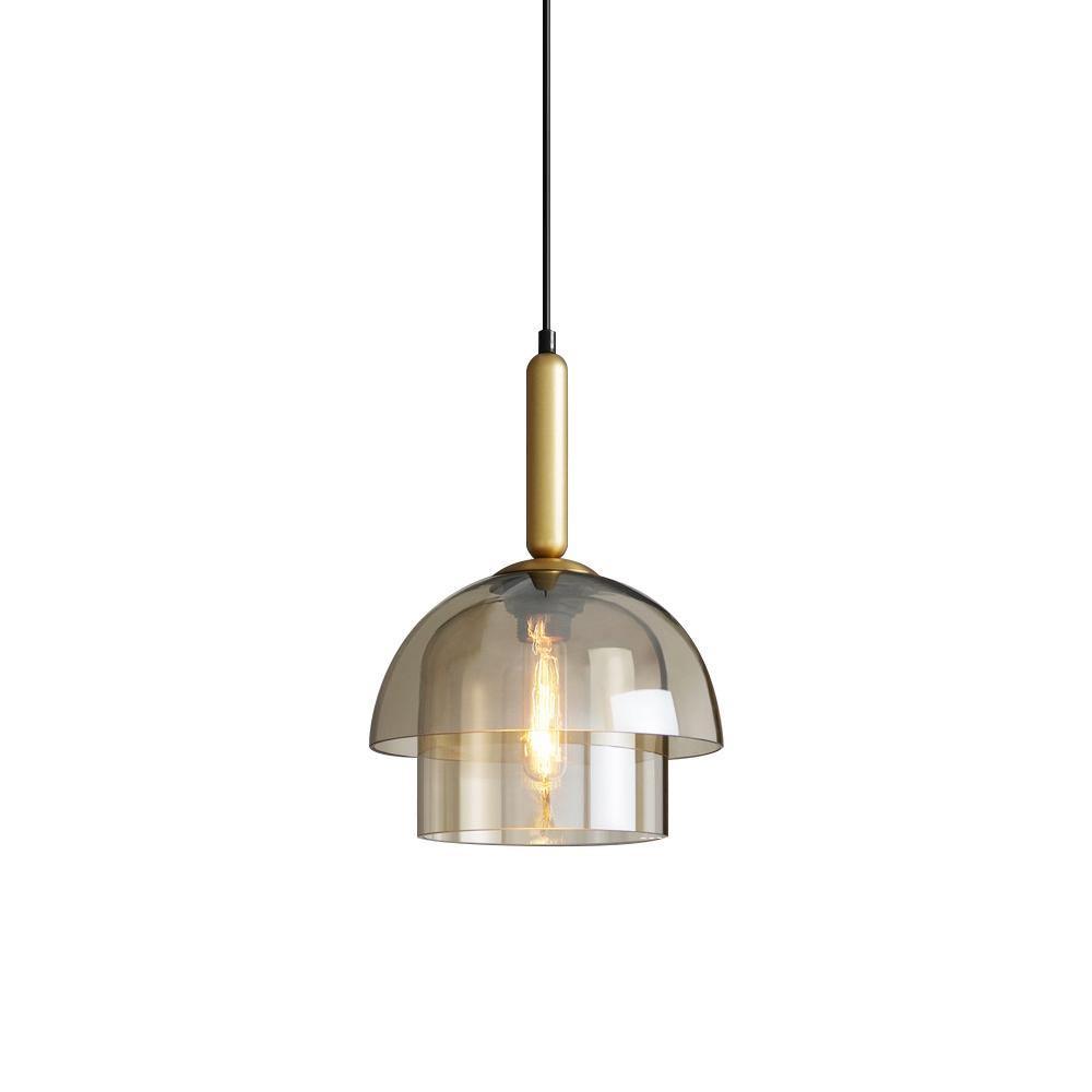 Solara Pendelleuchte Glas Cognac Kuppel Messing Mid Century-Letslighting