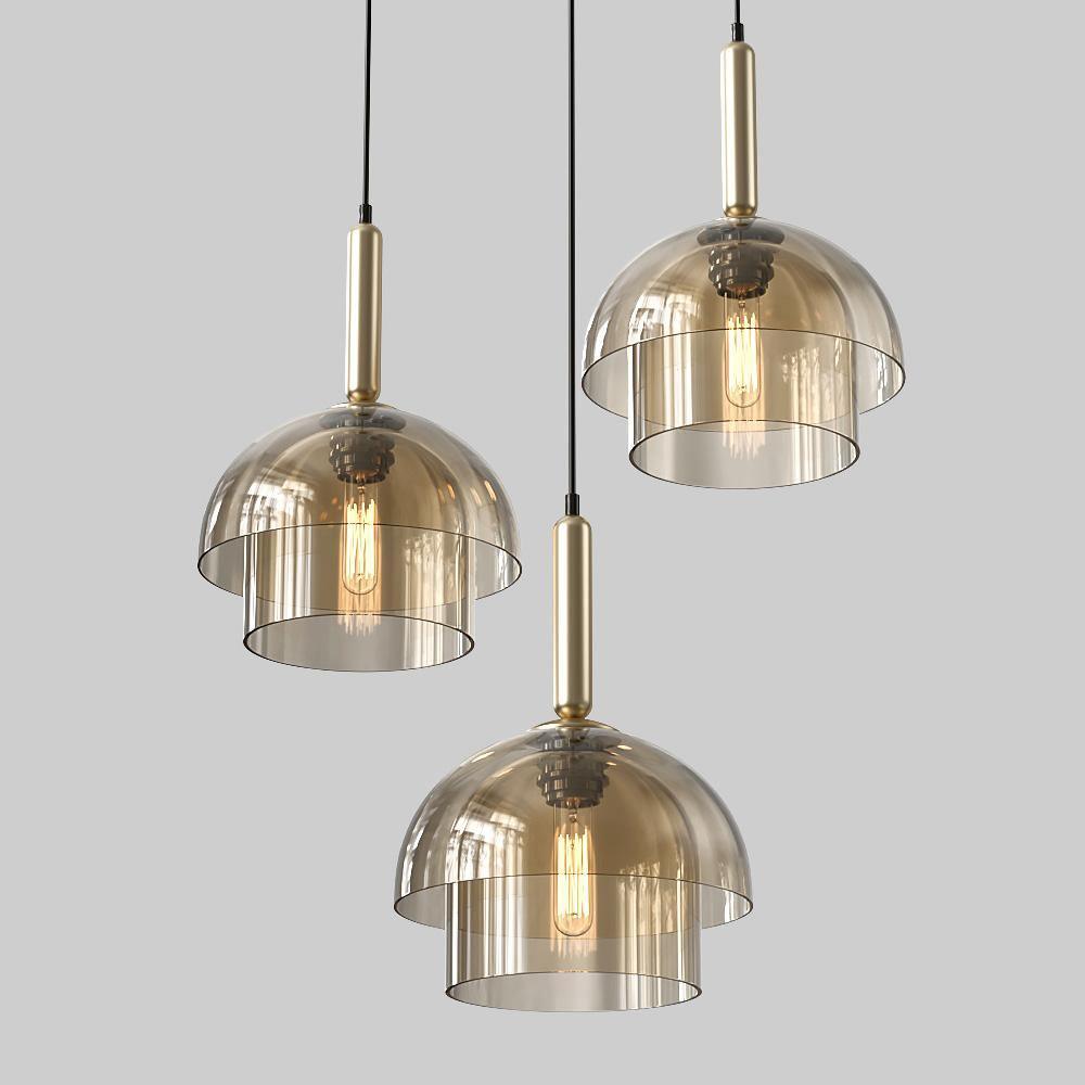 Solara Pendelleuchte Glas Cognac Kuppel Messing Mid Century-Letslighting