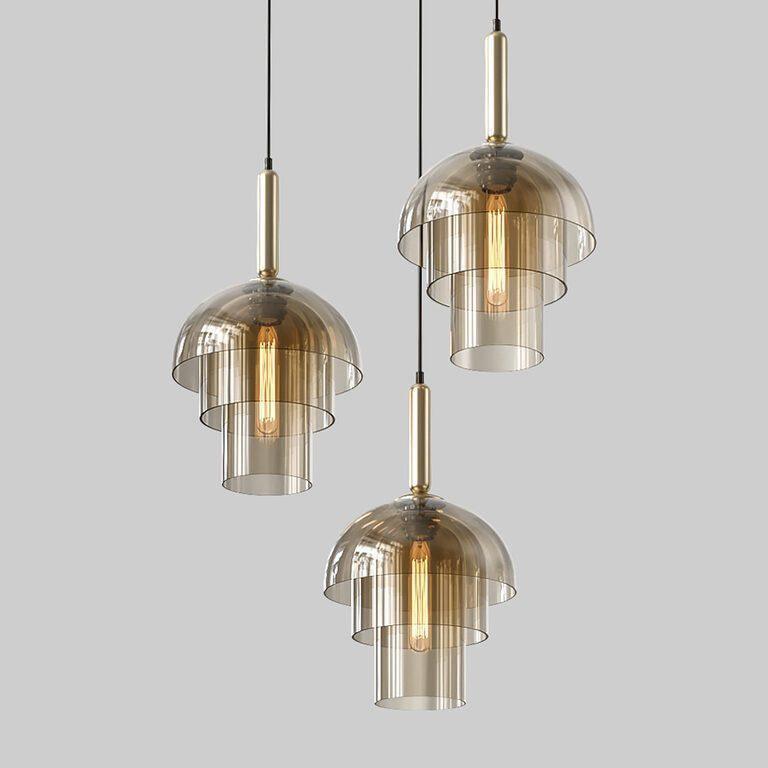 Solara Pendelleuchte Glas Cognac Kuppel Messing Mid Century-Letslighting