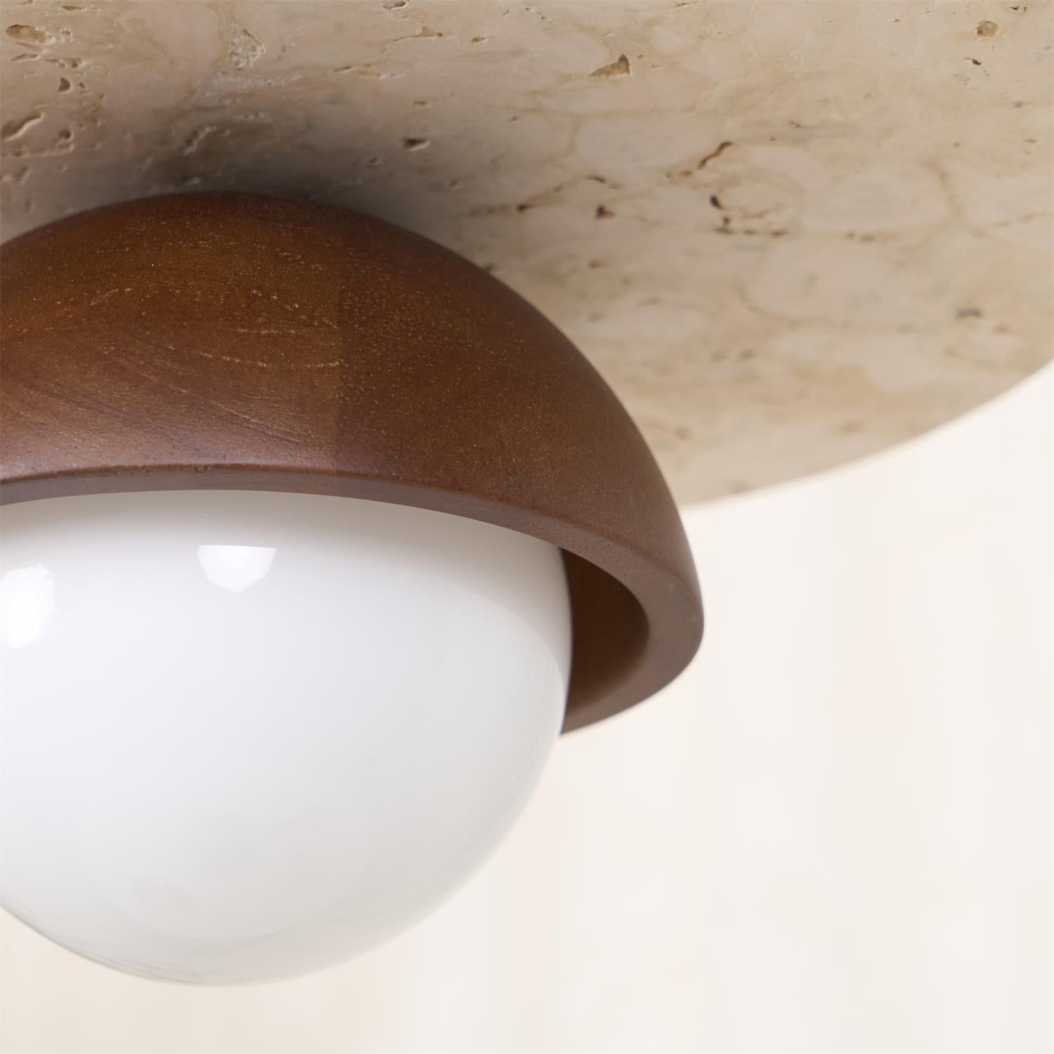 Pendant Lamp Glass Globe Travertine Disc Walnut Wood Natural - Letslighting