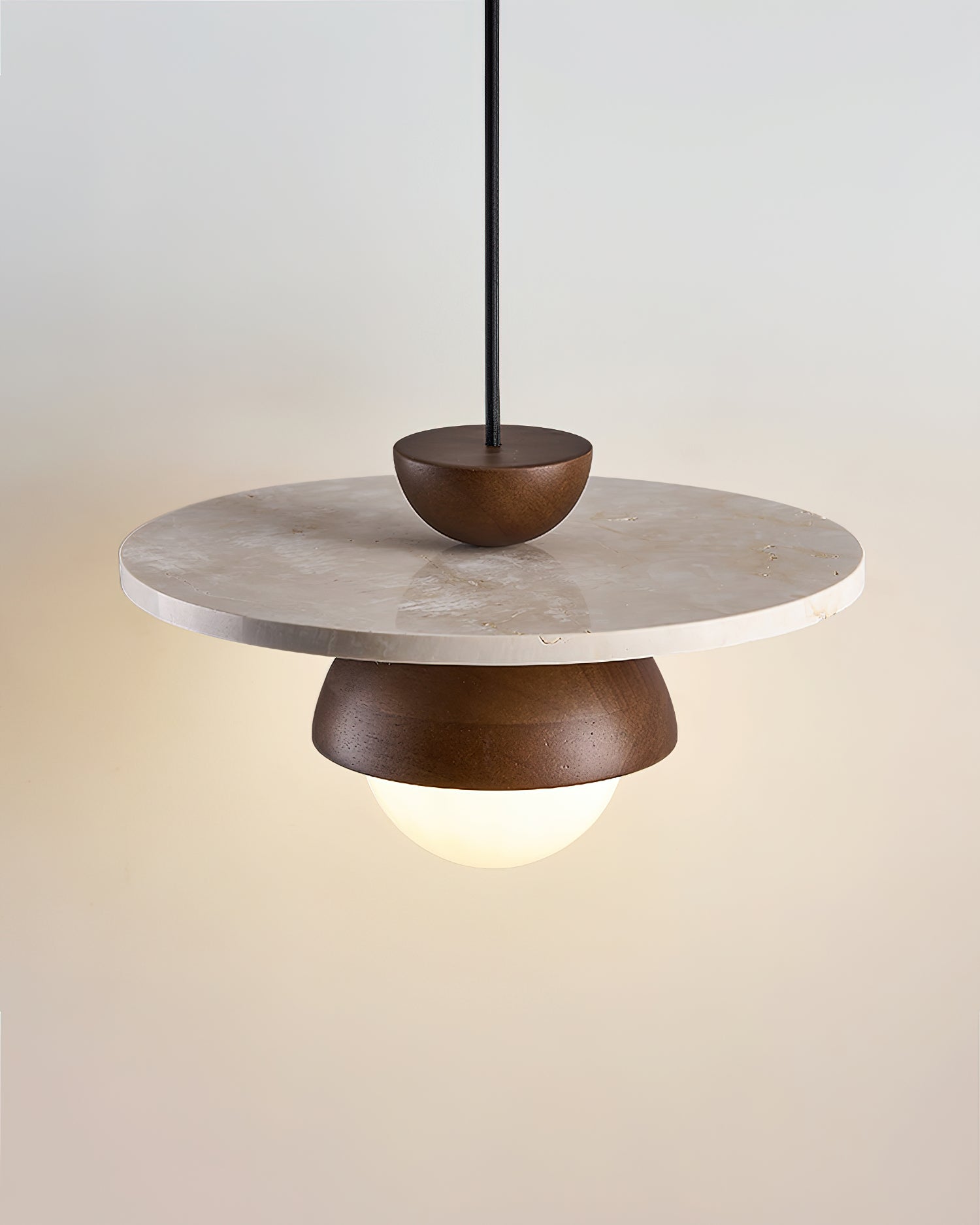 Pendant Lamp Glass Globe Travertine Disc Walnut Wood Natural - Letslighting