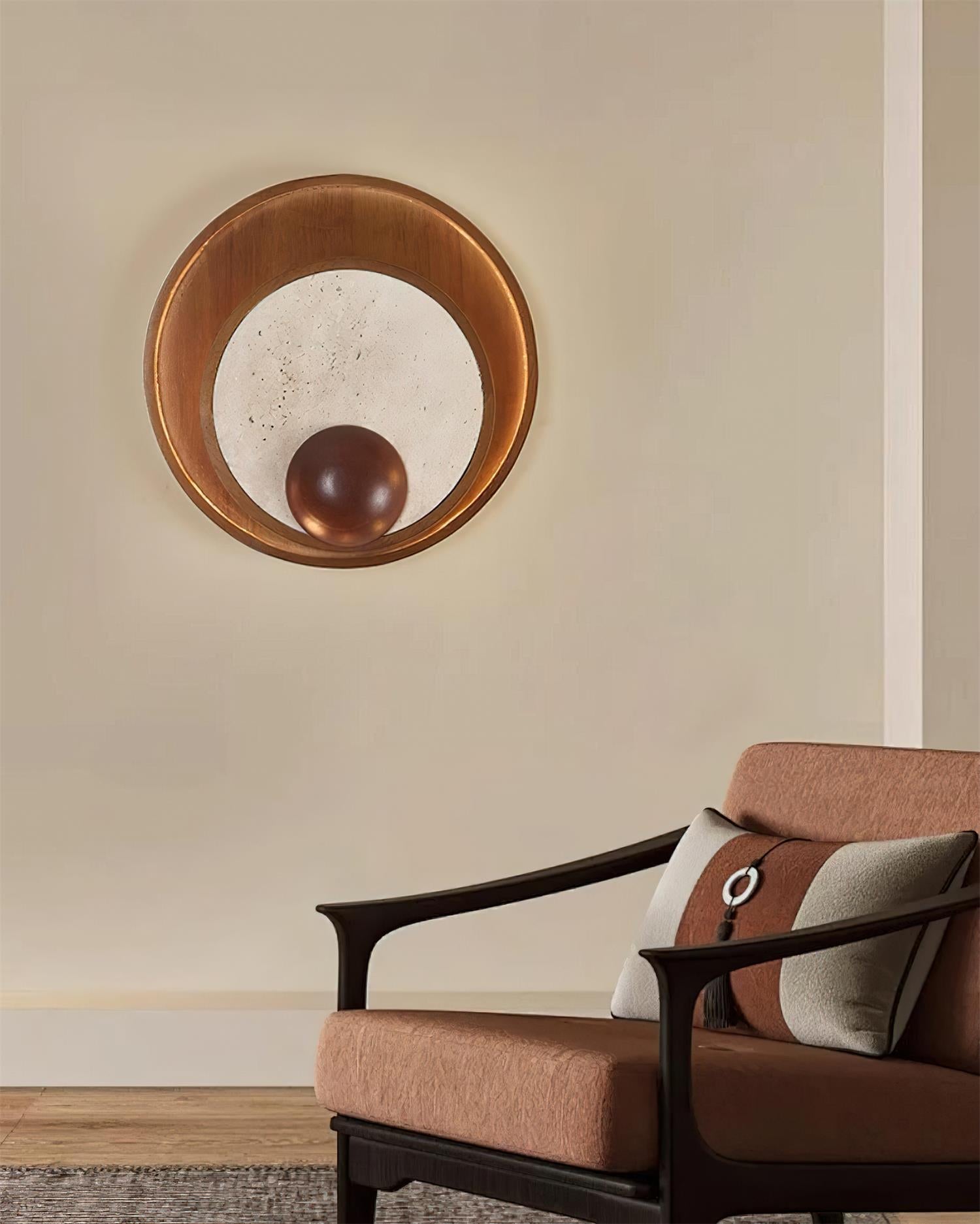 Ritta Wall Lamp Travertine Circular Wooden Frame - Letslighting