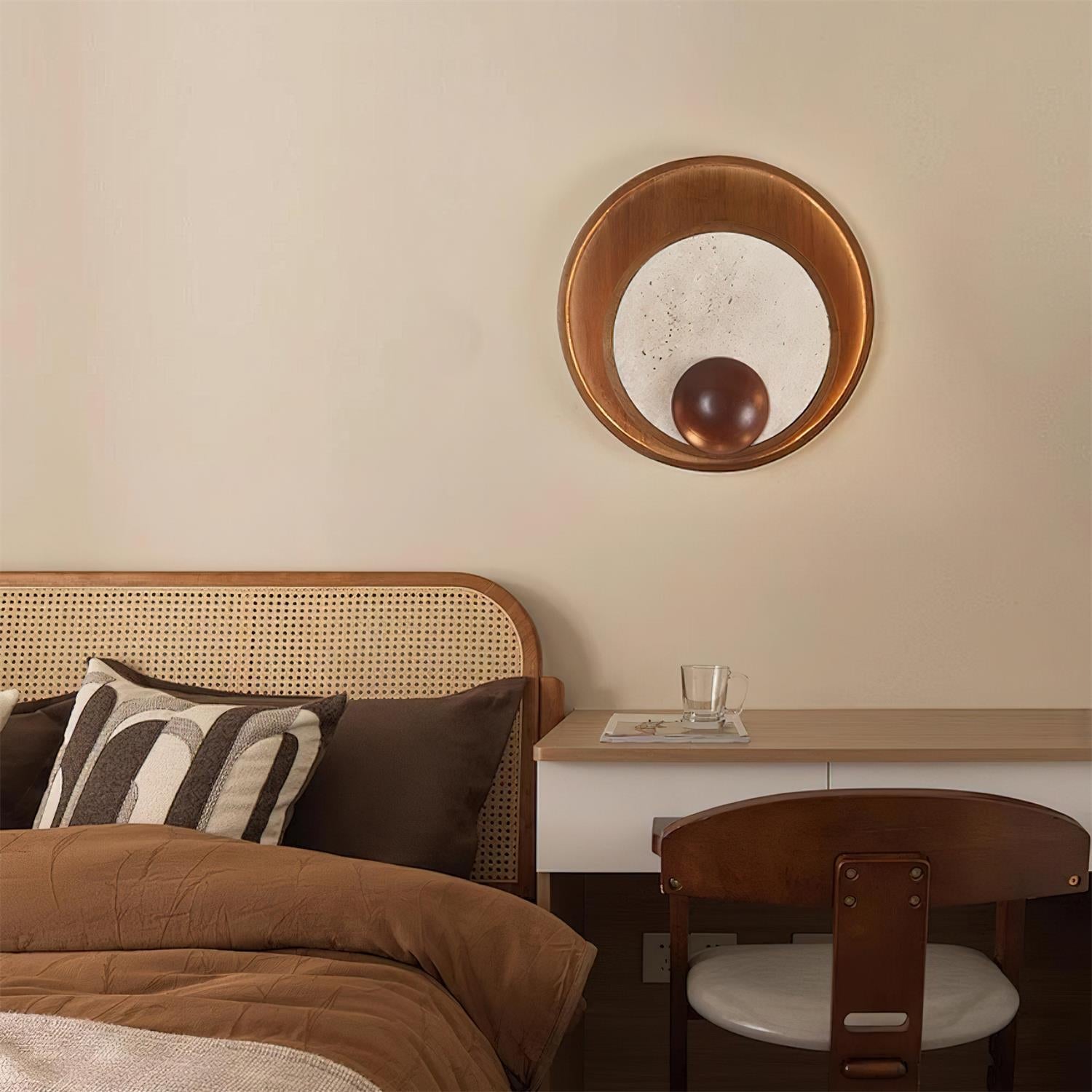 Ritta Wall Lamp Travertine Circular Wooden Frame - Letslighting