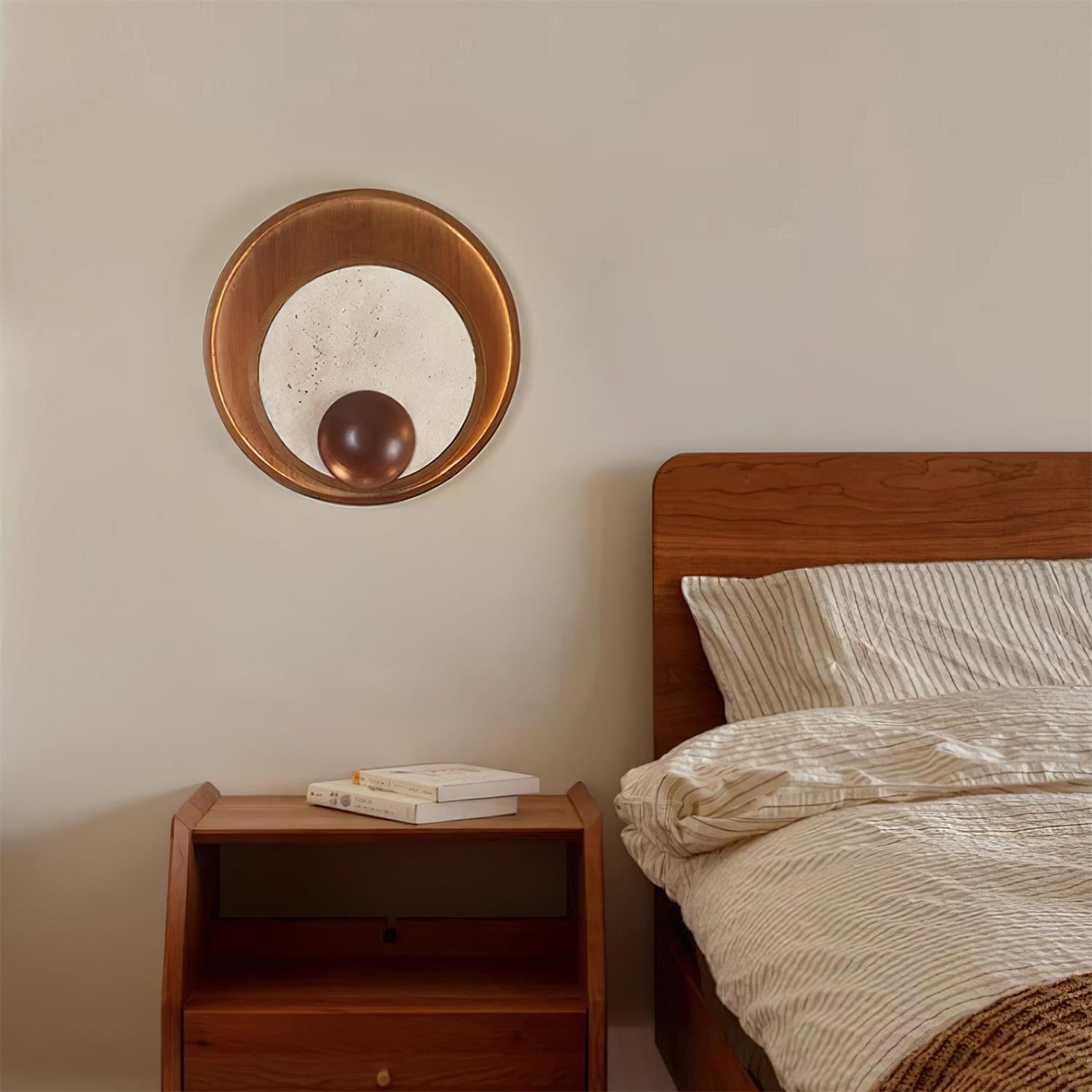 Ritta Wall Lamp Travertine Circular Wooden Frame - Letslighting