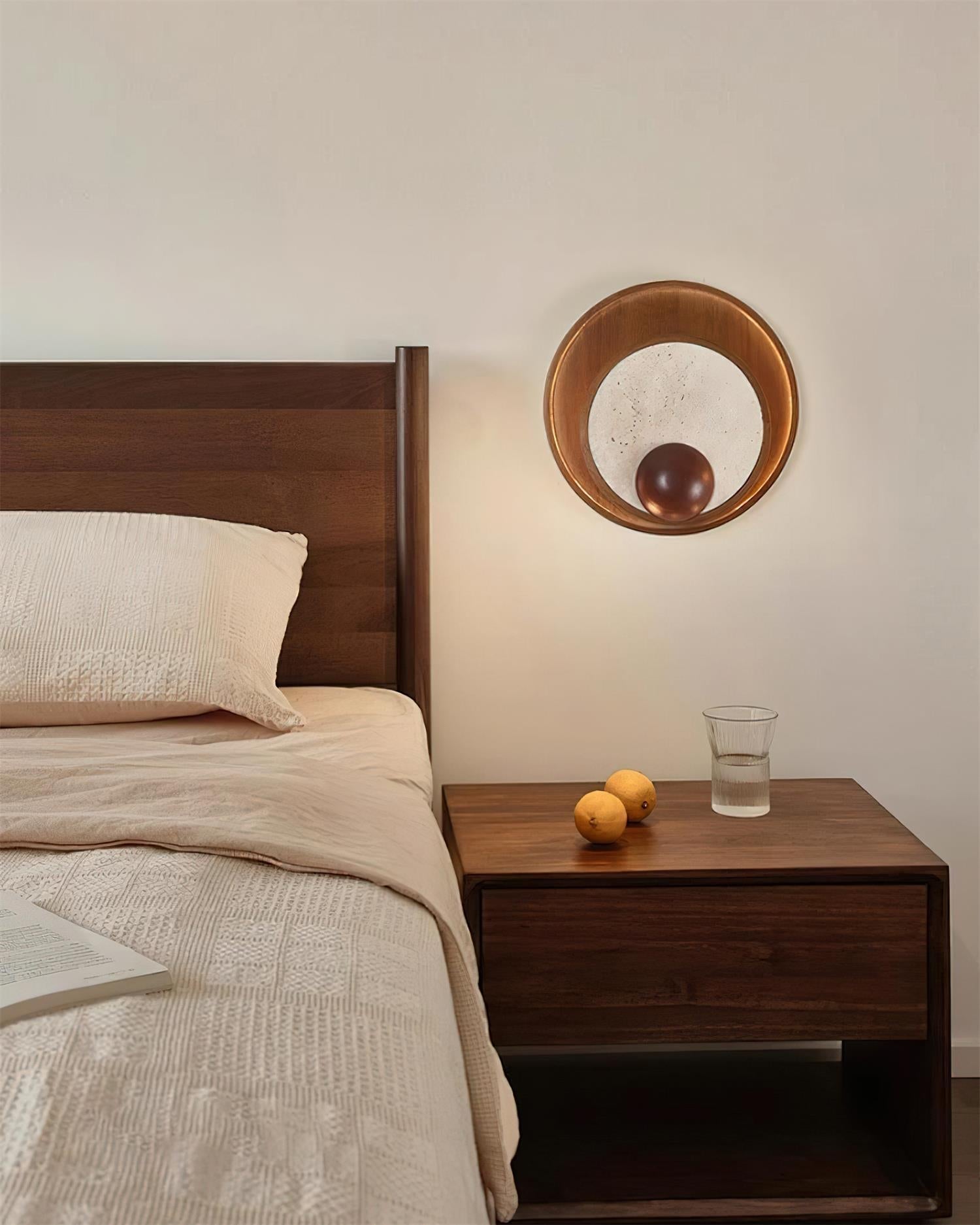 Ritta Wall Lamp Travertine Circular Wooden Frame - Letslighting