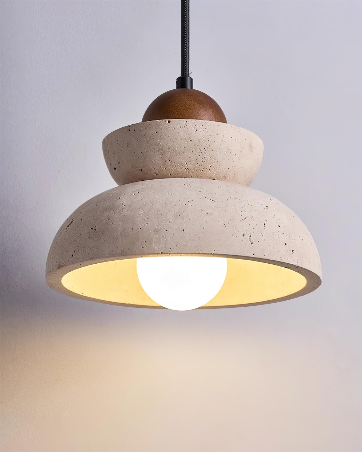 Pendant Lamp Travertine Shade Wood Modern Nordic Beige Walnut - Letslighting