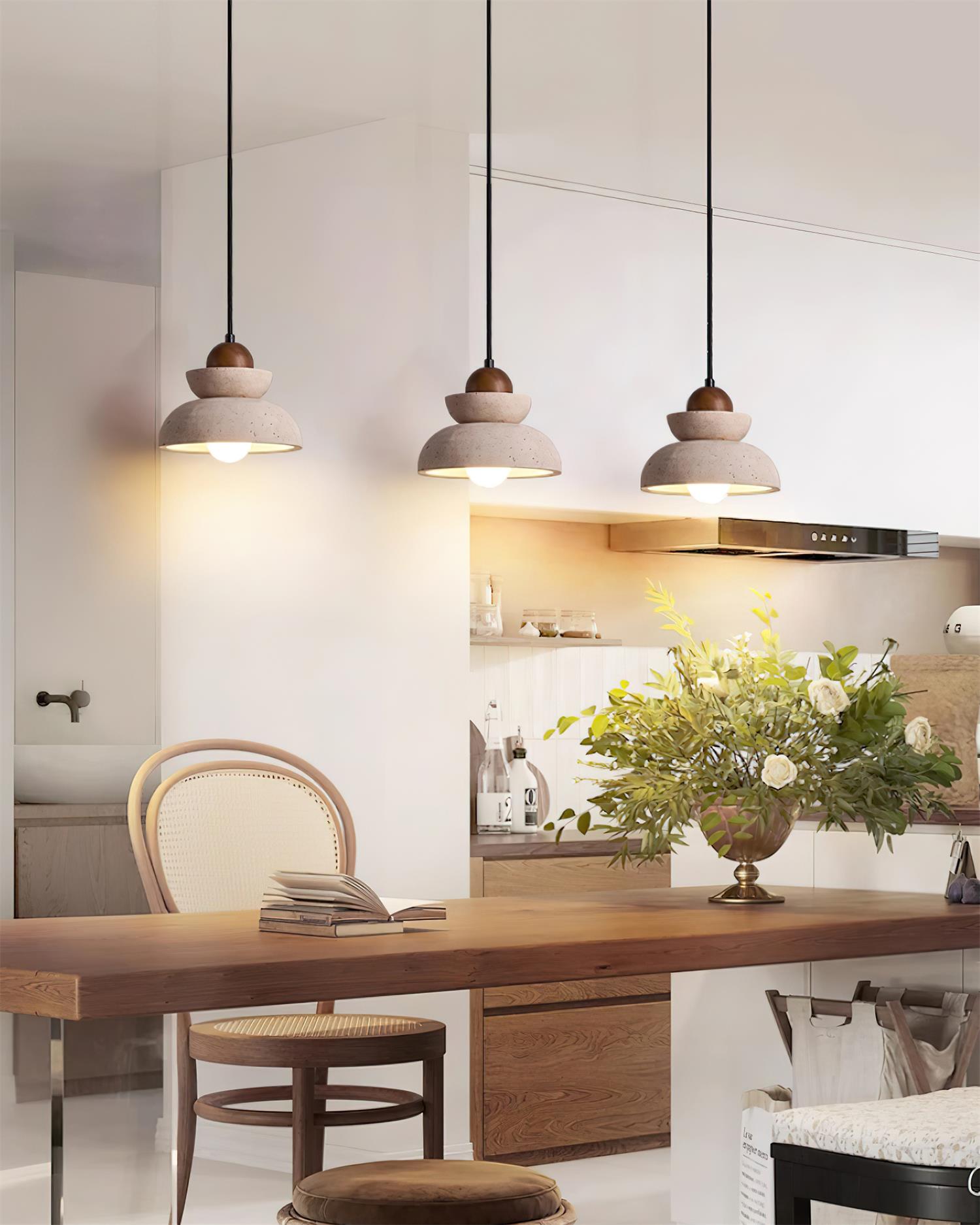 Pendant Lamp Travertine Shade Wood Modern Nordic Beige Walnut - Letslighting