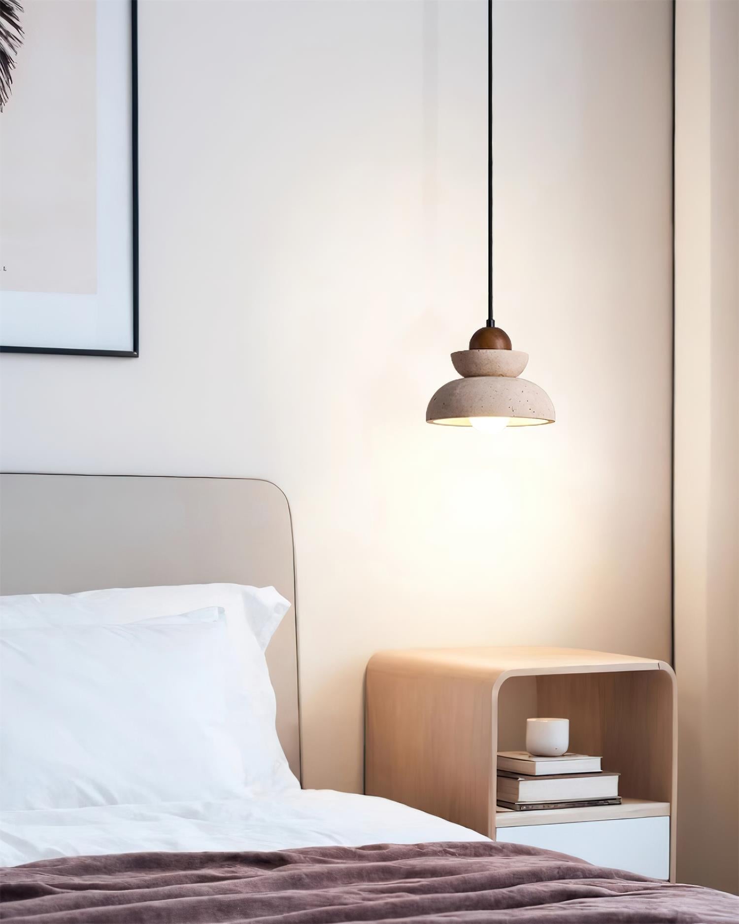 Pendant Lamp Travertine Shade Wood Modern Nordic Beige Walnut - Letslighting