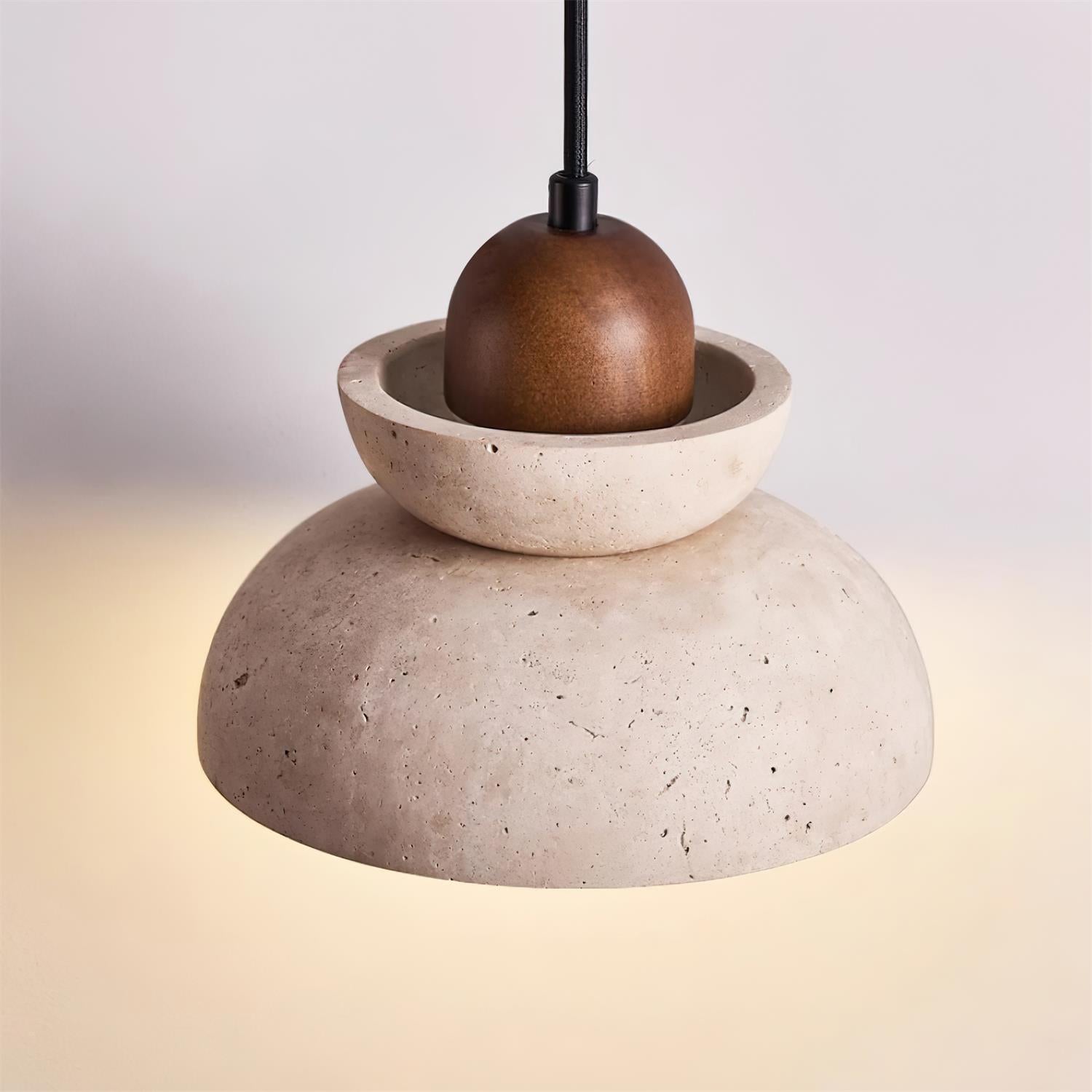 Pendant Lamp Travertine Shade Wood Modern Nordic Beige Walnut - Letslighting