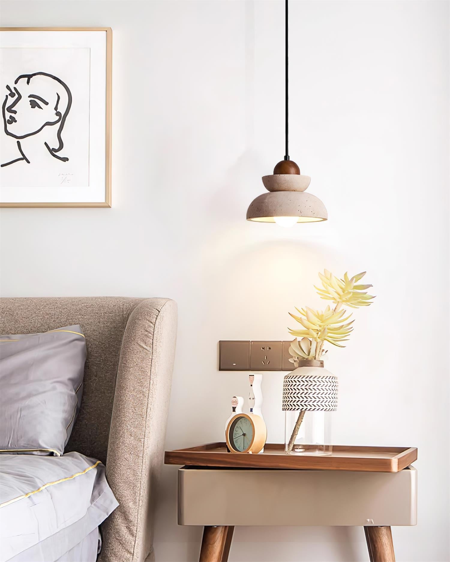 Pendant Lamp Travertine Shade Wood Modern Nordic Beige Walnut - Letslighting