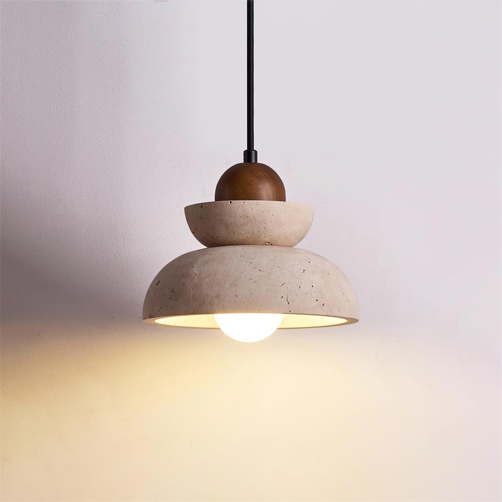 Pendant Lamp Travertine Shade Wood Modern Nordic Beige Walnut - Letslighting