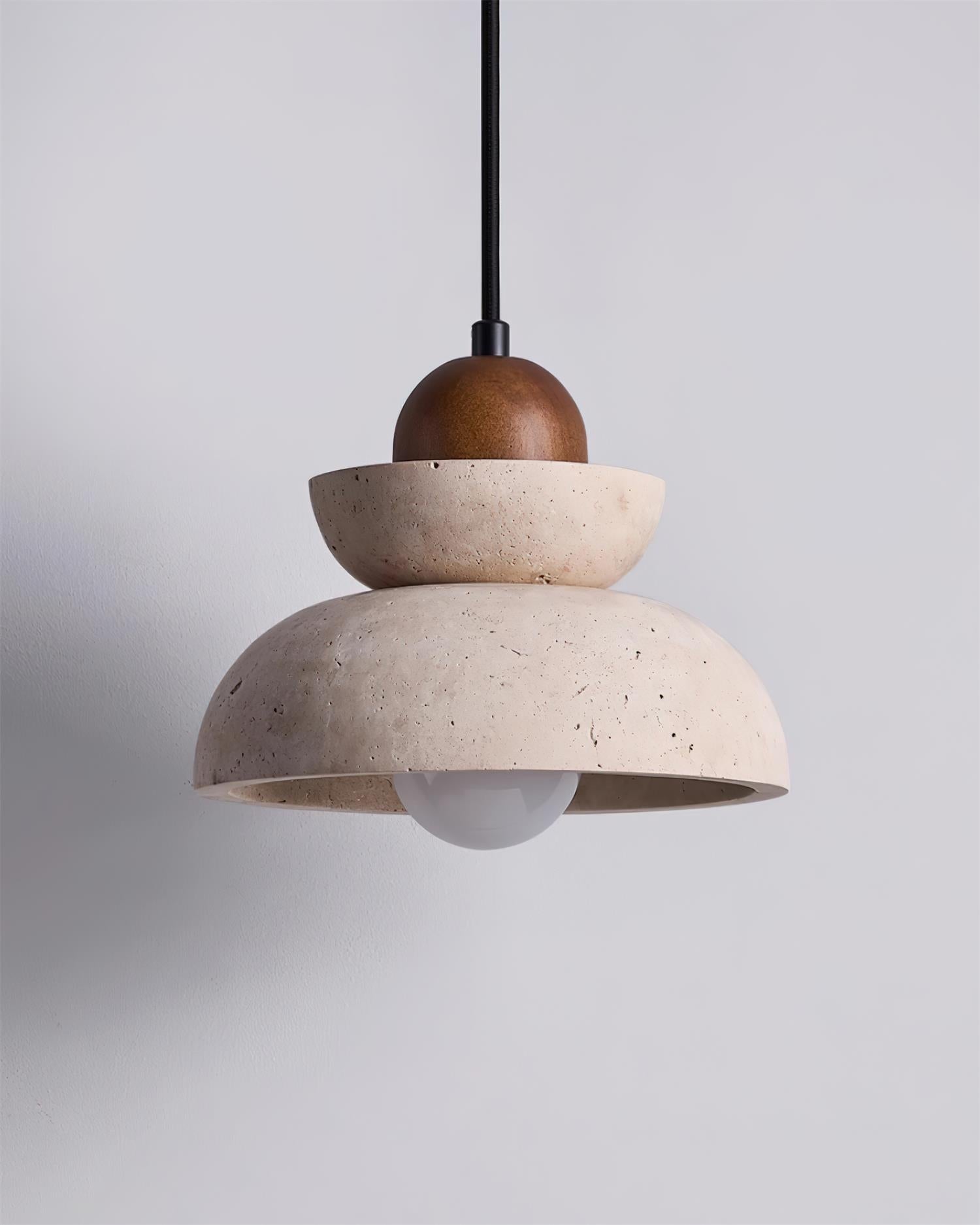 Pendant Lamp Travertine Shade Wood Modern Nordic Beige Walnut - Letslighting