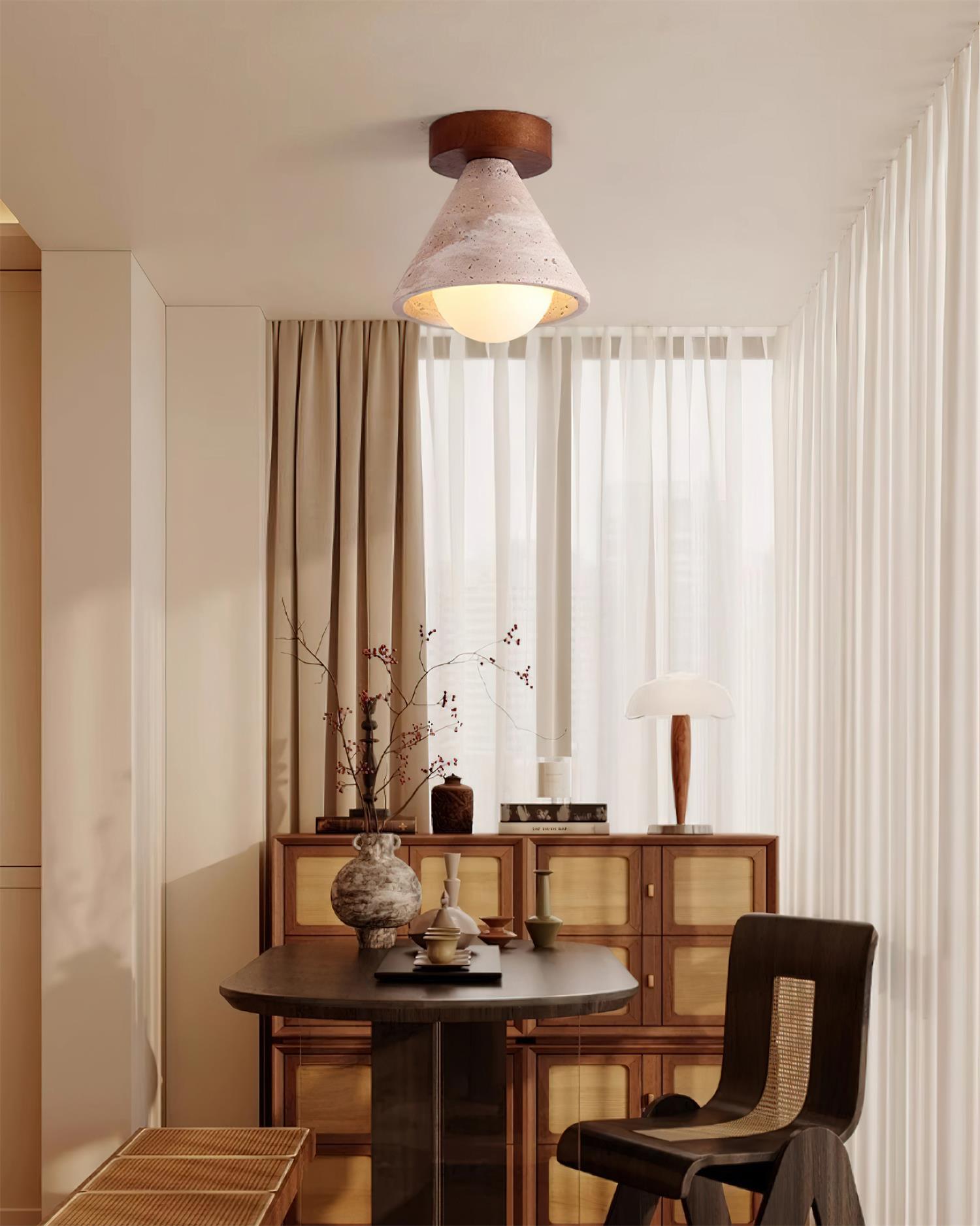 Hudon Travertine Cone Flush Mount Ceiling Light - Letslighting