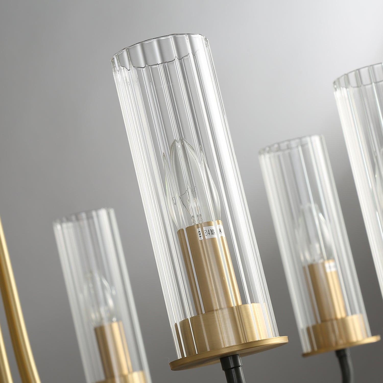 Kronleuchter Schwarz Rund Rahmen Messing Arme Rippig Glas-Letslighting