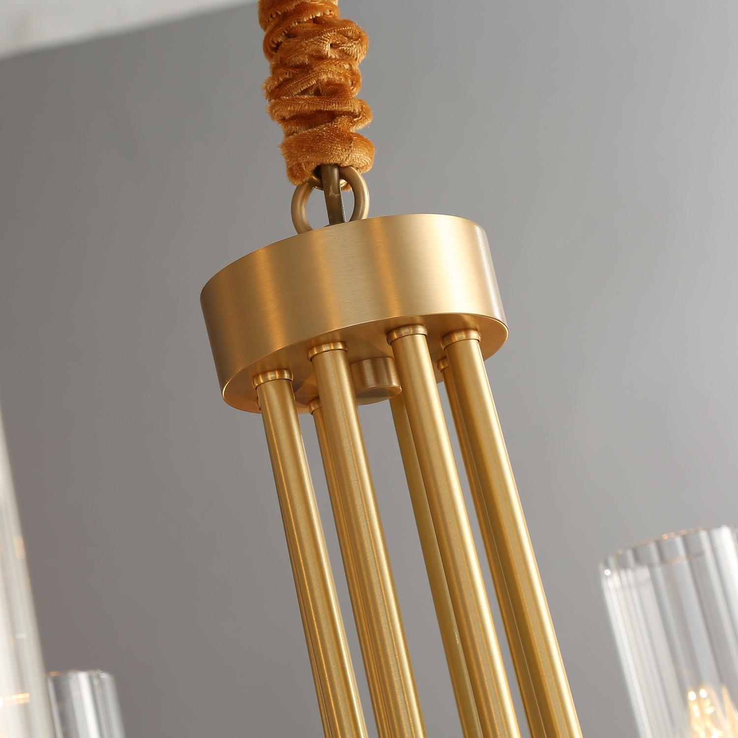 Kronleuchter Schwarz Rund Rahmen Messing Arme Rippig Glas-Letslighting
