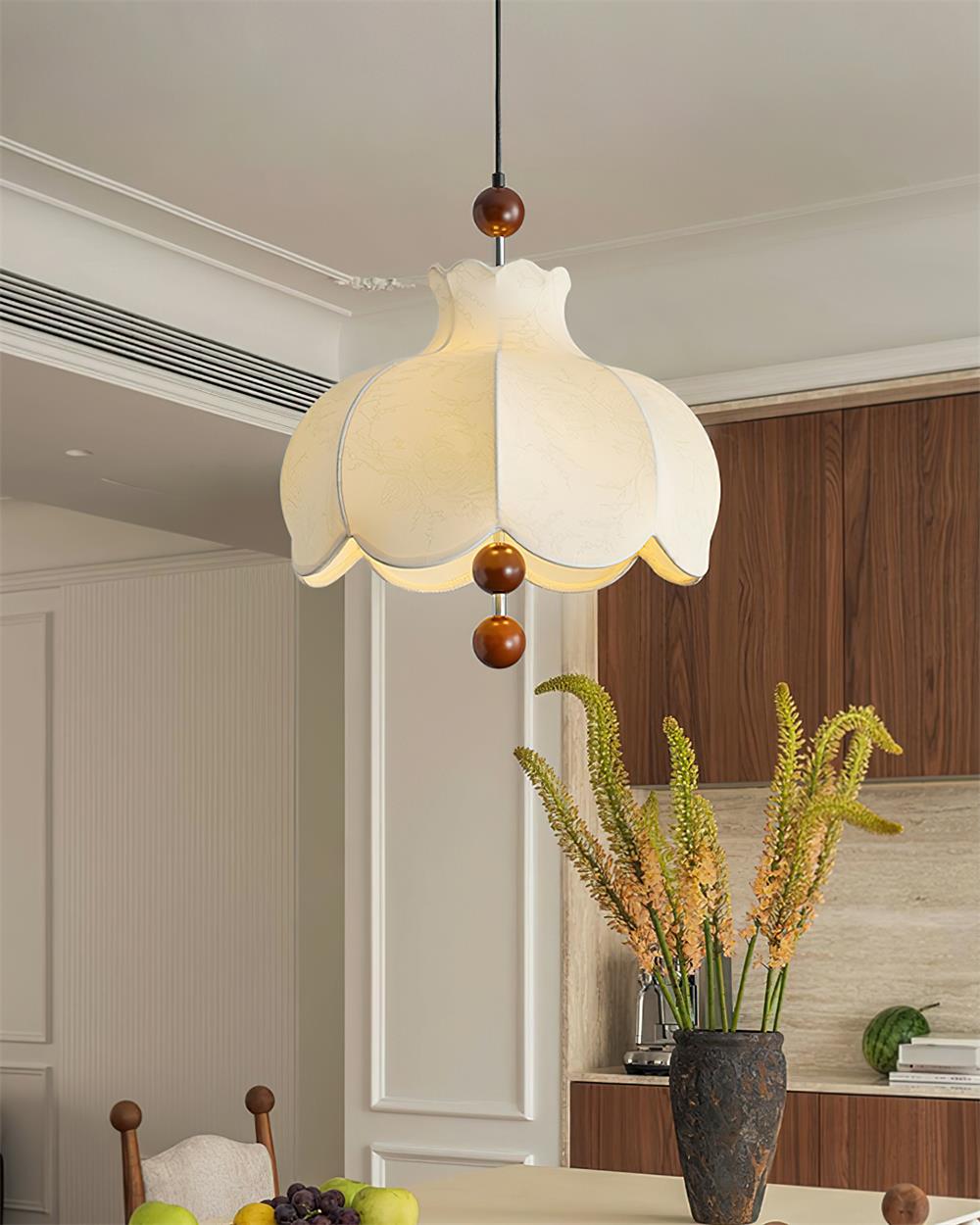 Wren Vintage Pendelleuchte aus Stoff und Holz-Letslighting