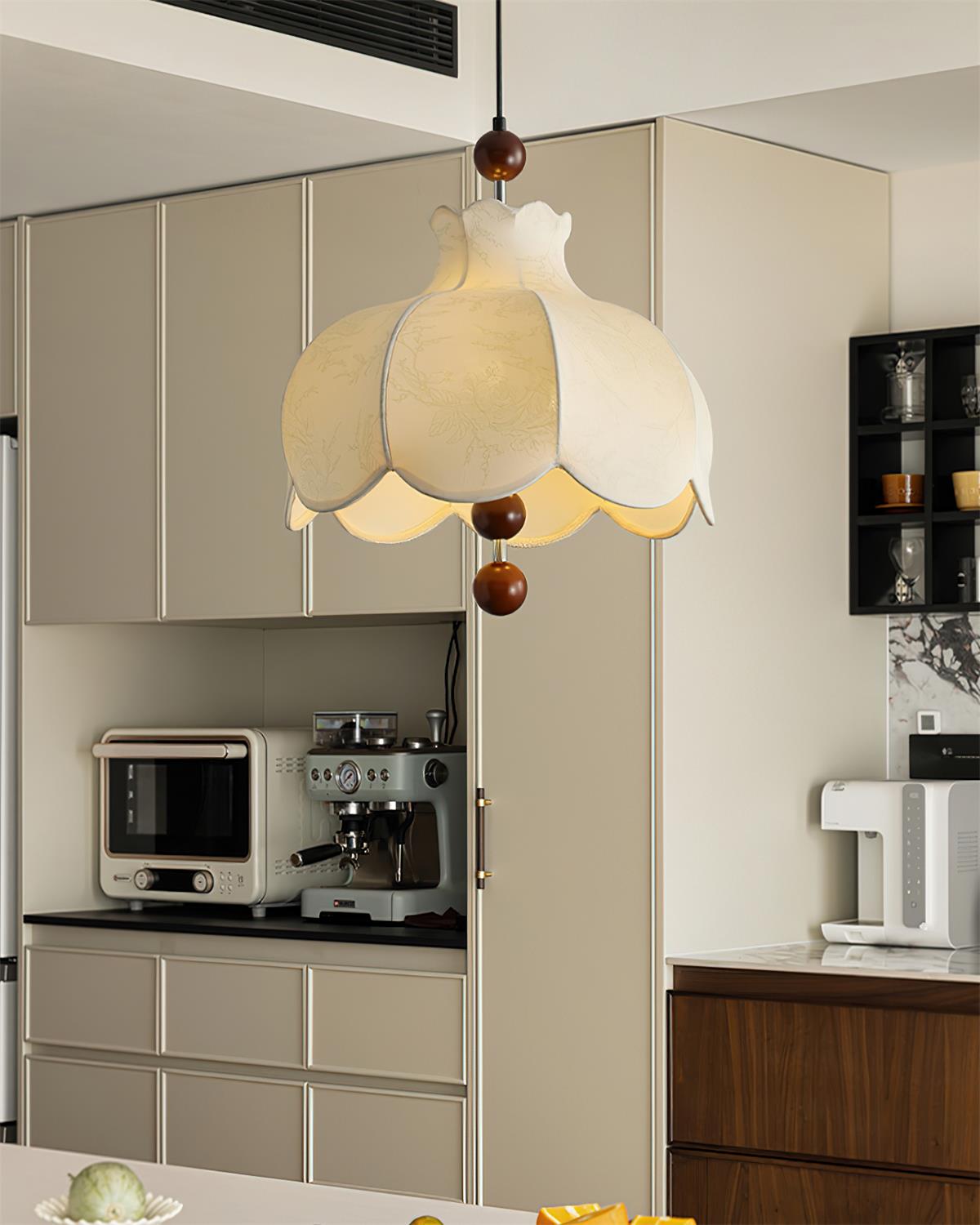 Wren Vintage Pendelleuchte aus Stoff und Holz-Letslighting